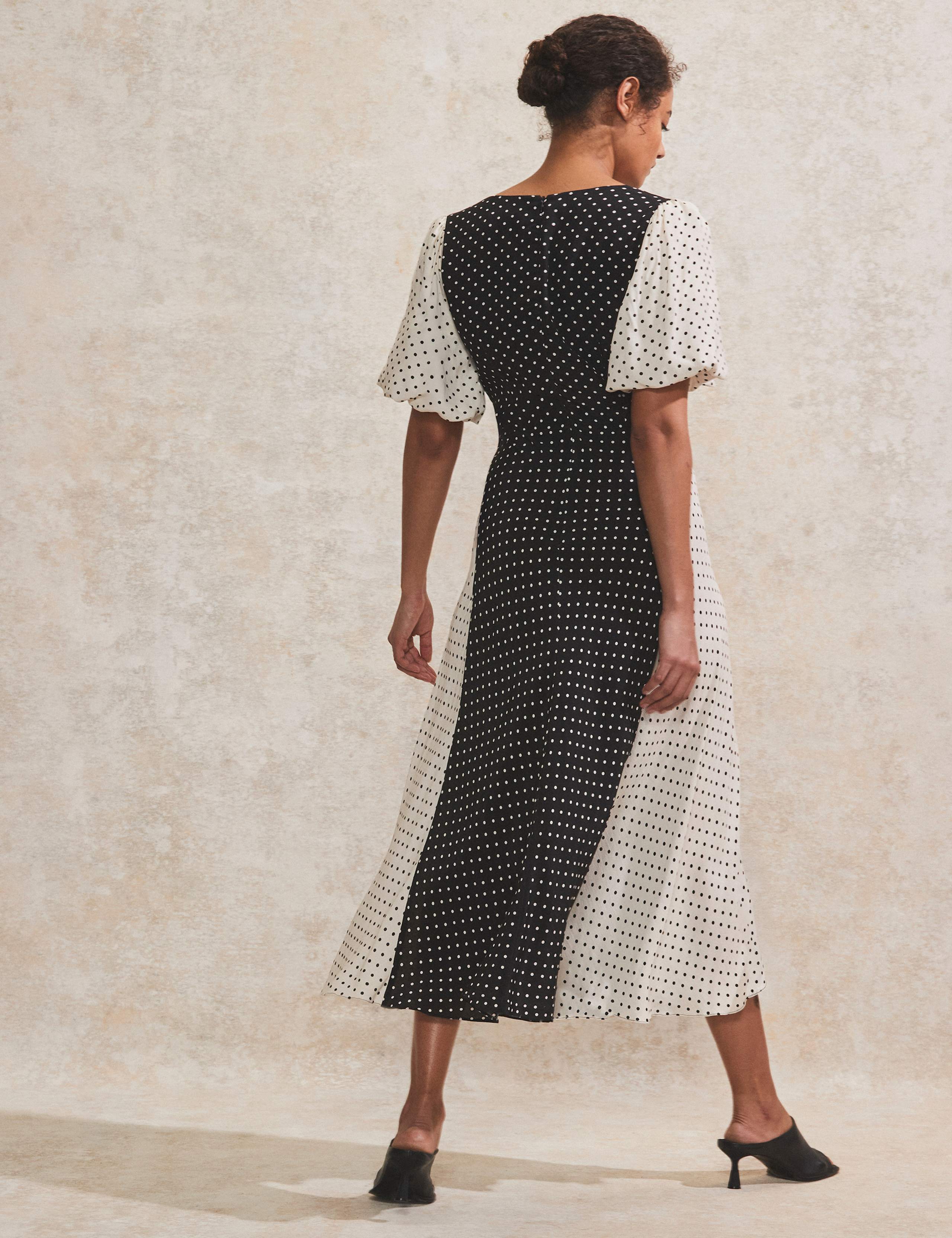 Spot Print V-Neck Midi Tea Dress 3 of 4