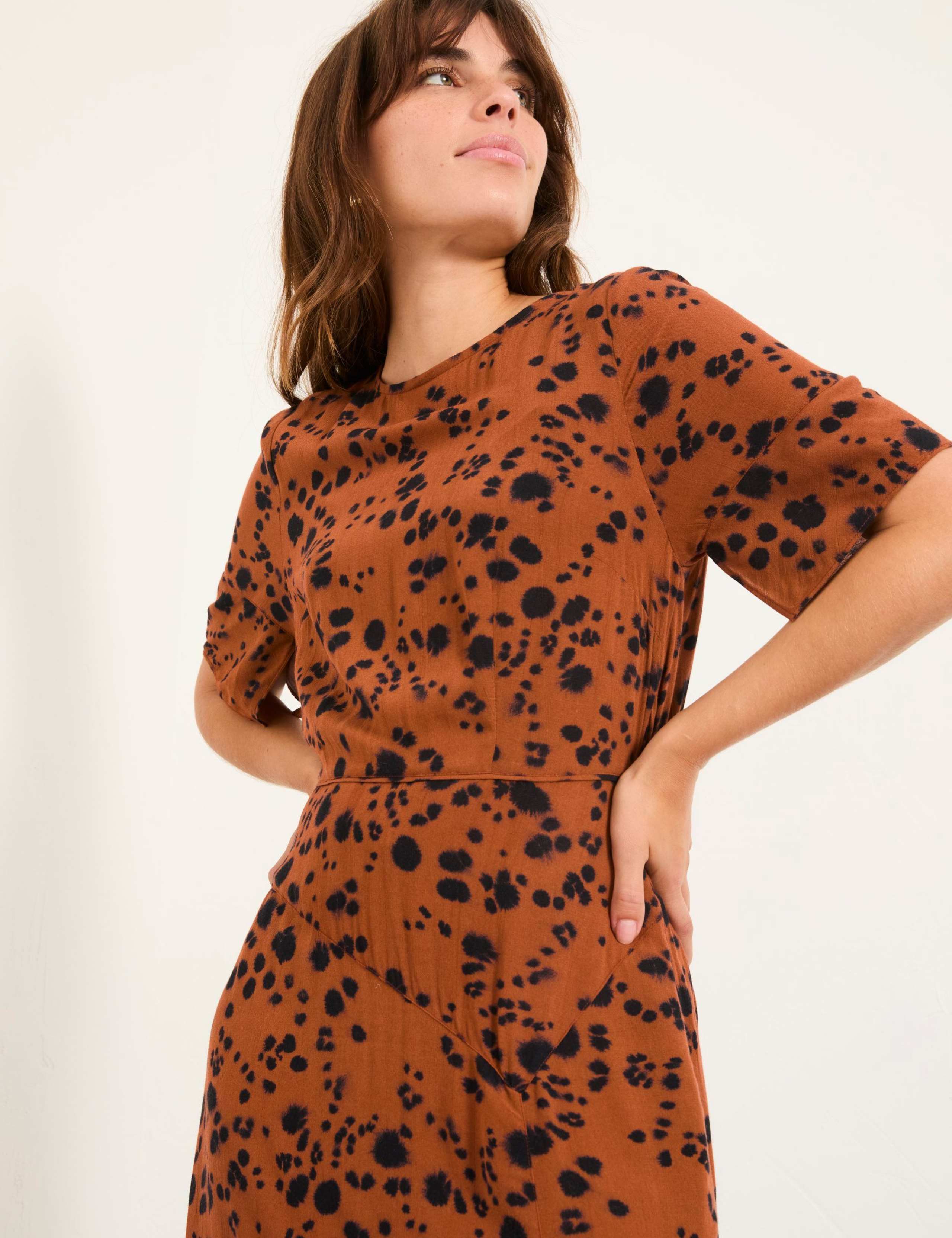 Animal Print Round Neck Midi Tea Dress 3 of 6