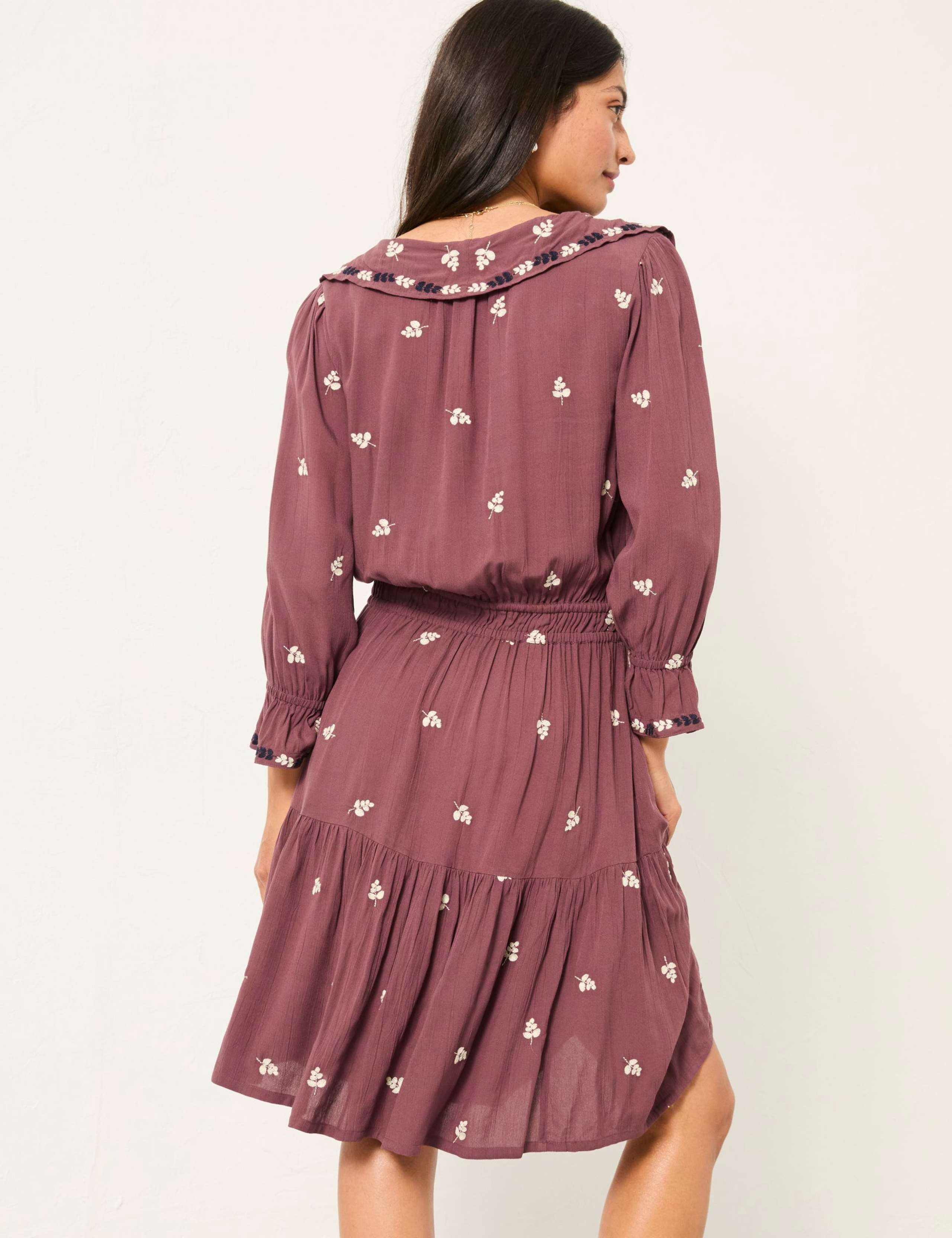 Embroidered V-Neck Knee Length Tiered Dress 4 of 8