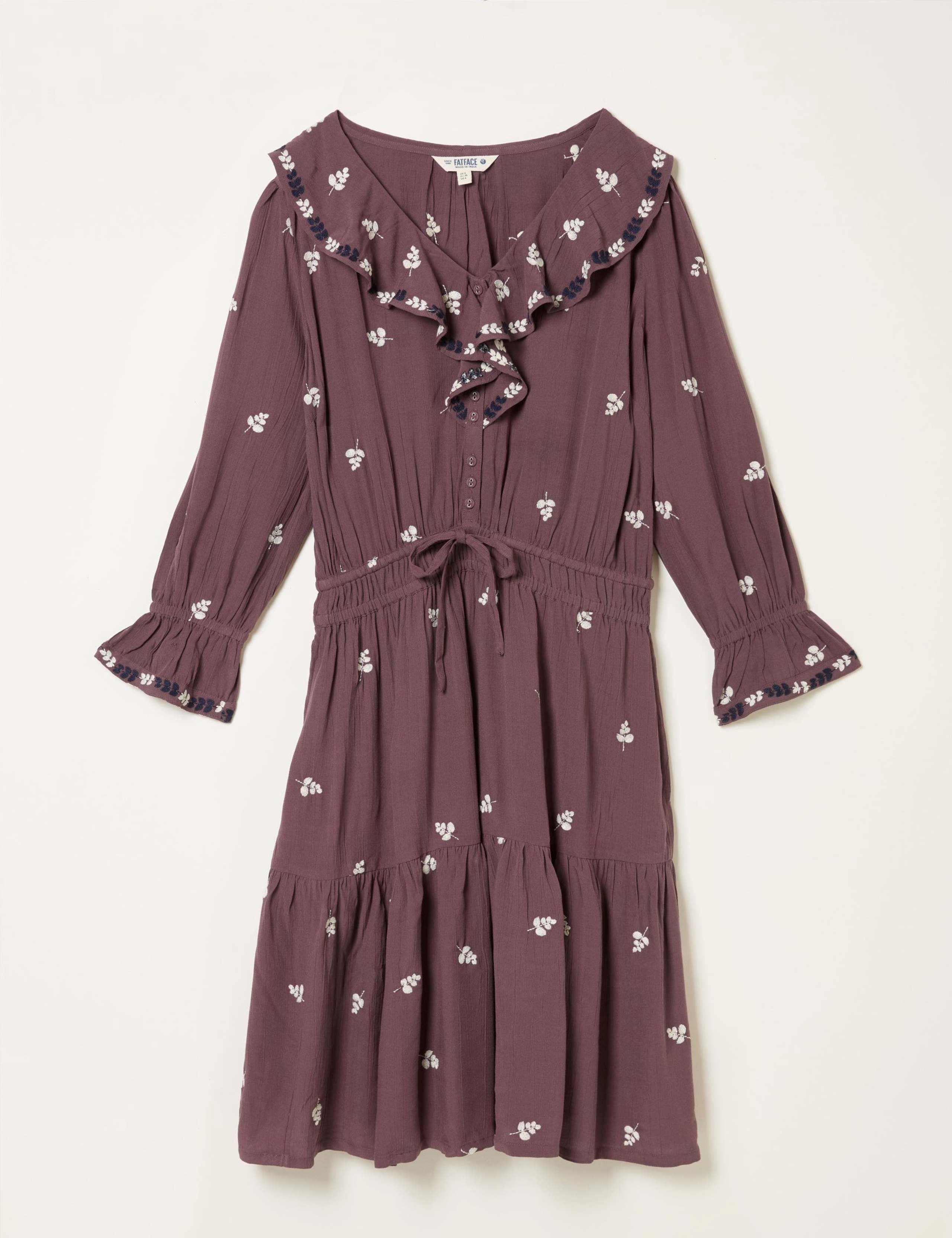 Embroidered V-Neck Knee Length Tiered Dress 2 of 8