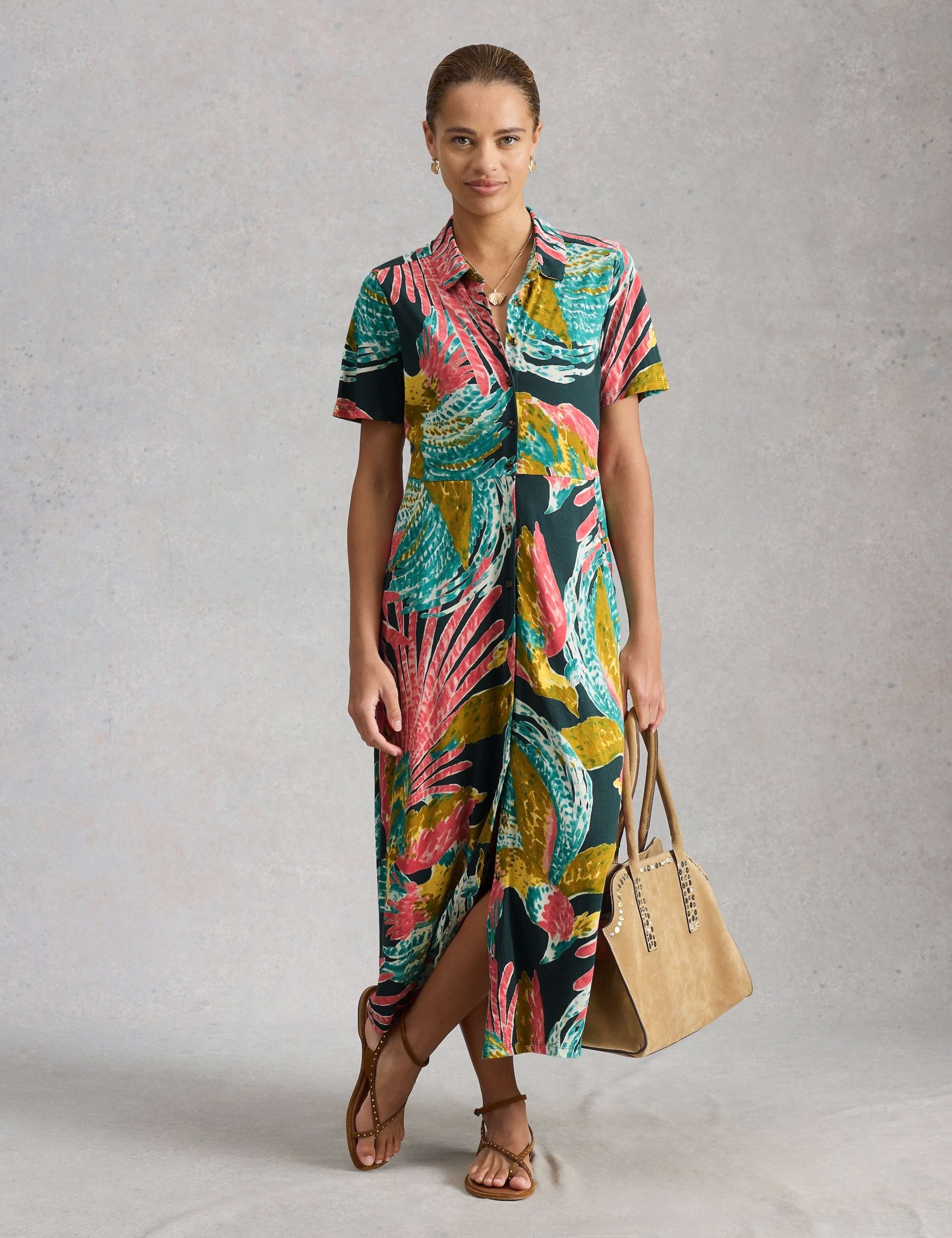 Jersey Printed Midi Shirt Dress 1 of 6