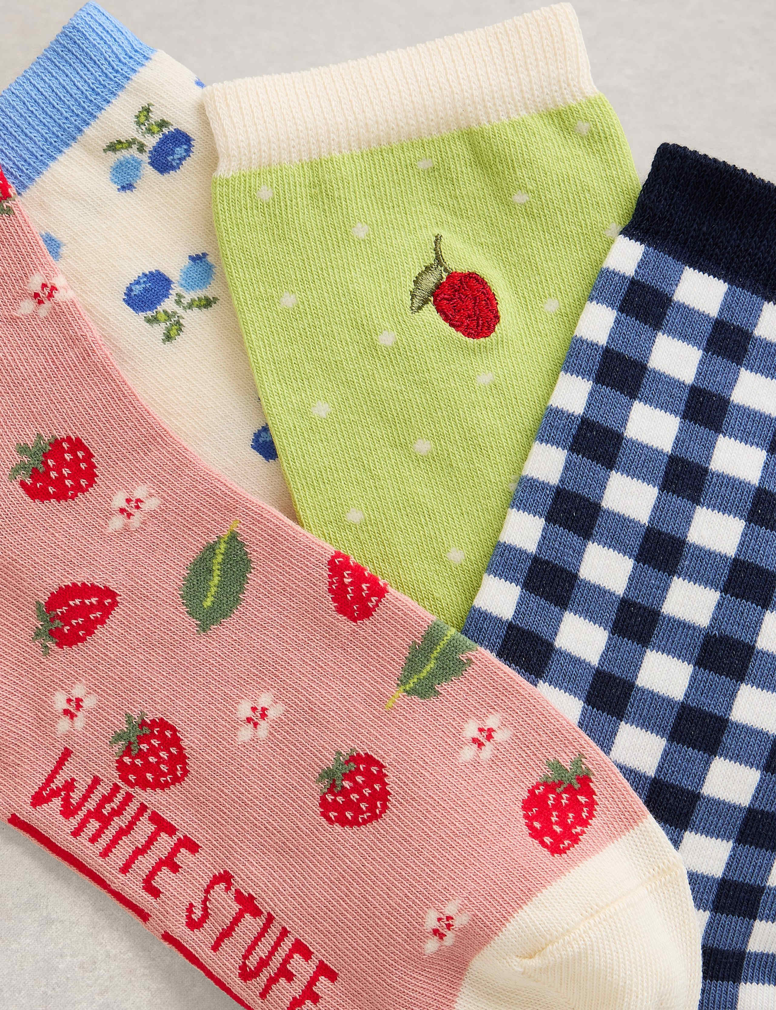 4 Pack Cotton Rich Fruit Ankle High Socks 2 of 4