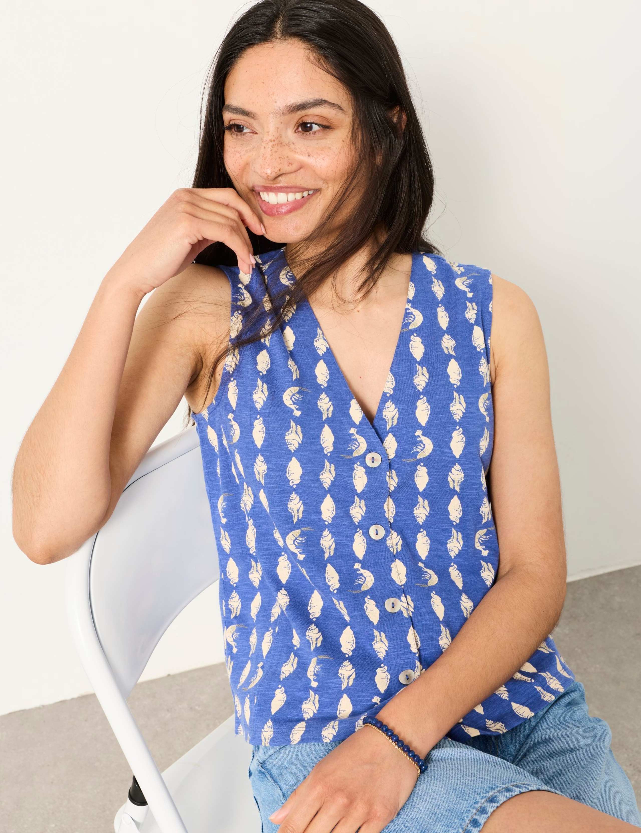 Cotton Modal Blend Printed V-Neck Blouse 3 of 5