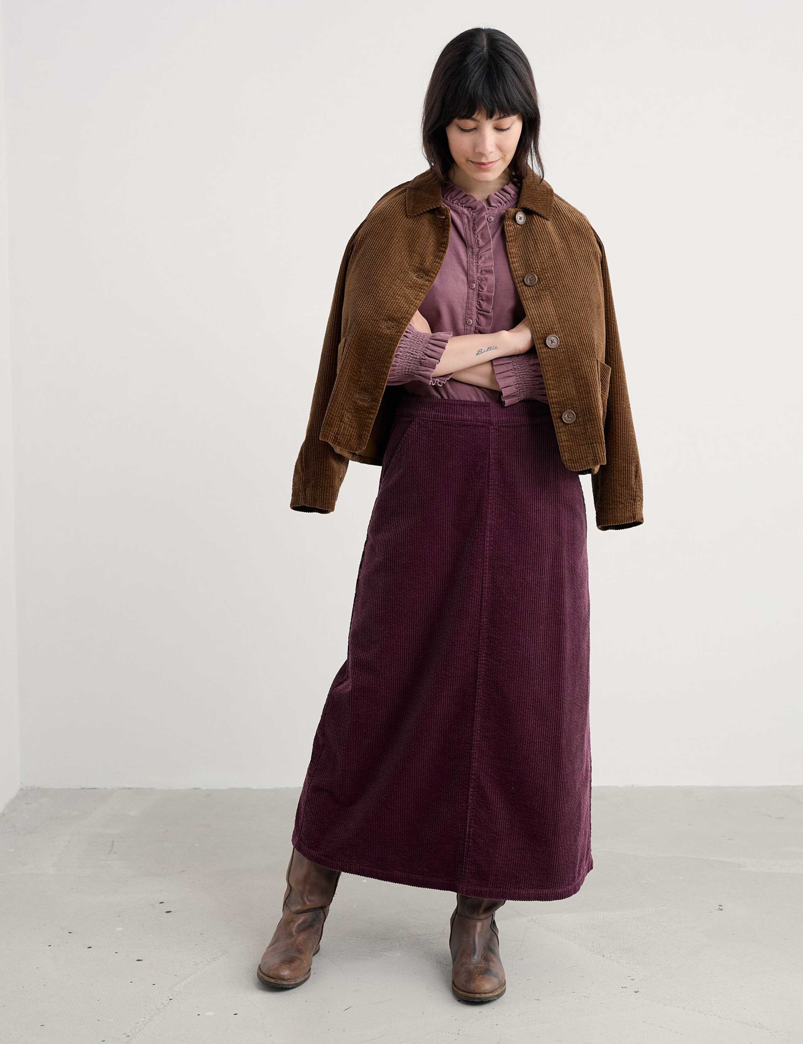 Pure Cotton Textured Midi A-Line Skirt 1 of 5