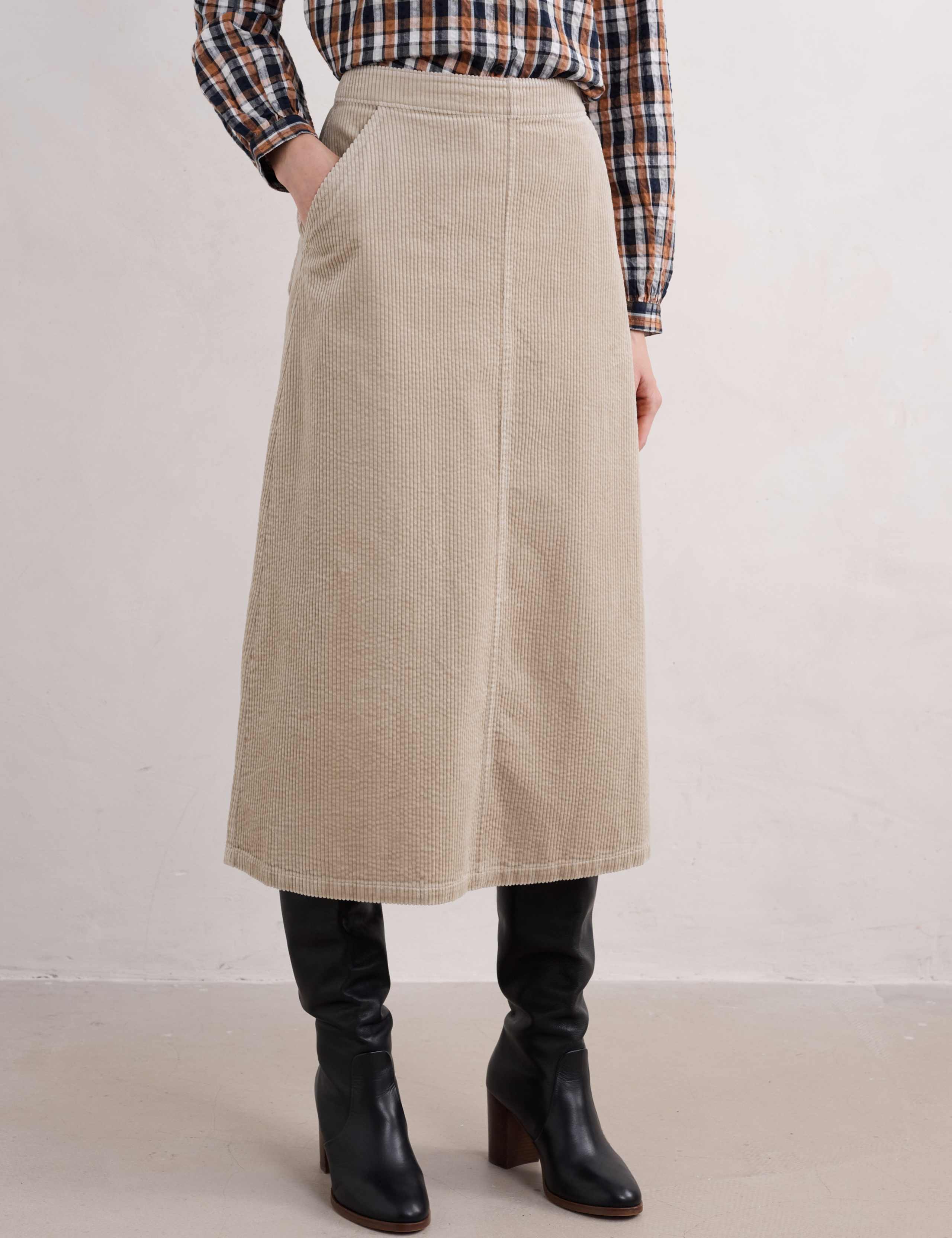 Pure Cotton Textured Midi A-Line Skirt 3 of 4