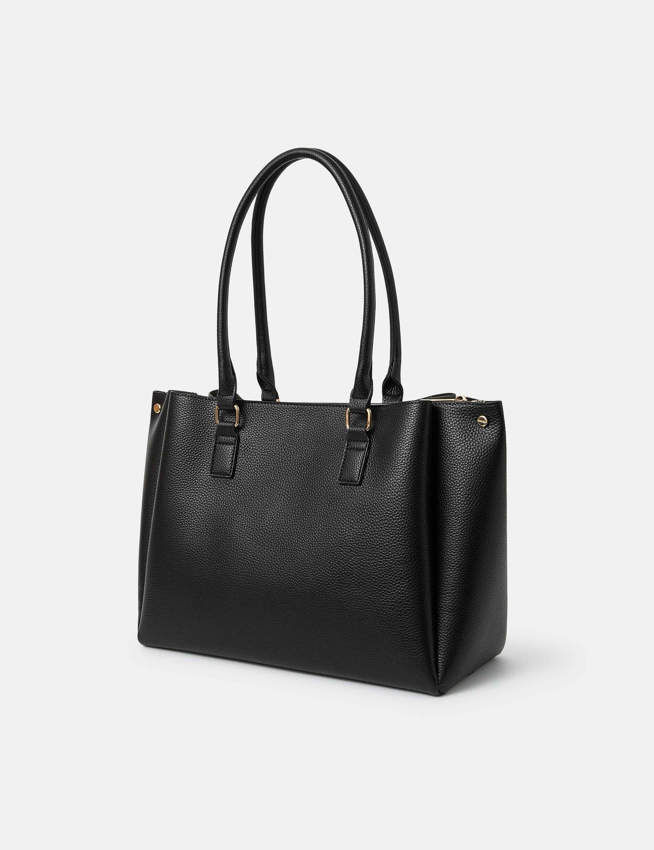 Faux Leather Triple Compartment Tote Bag 2 of 4