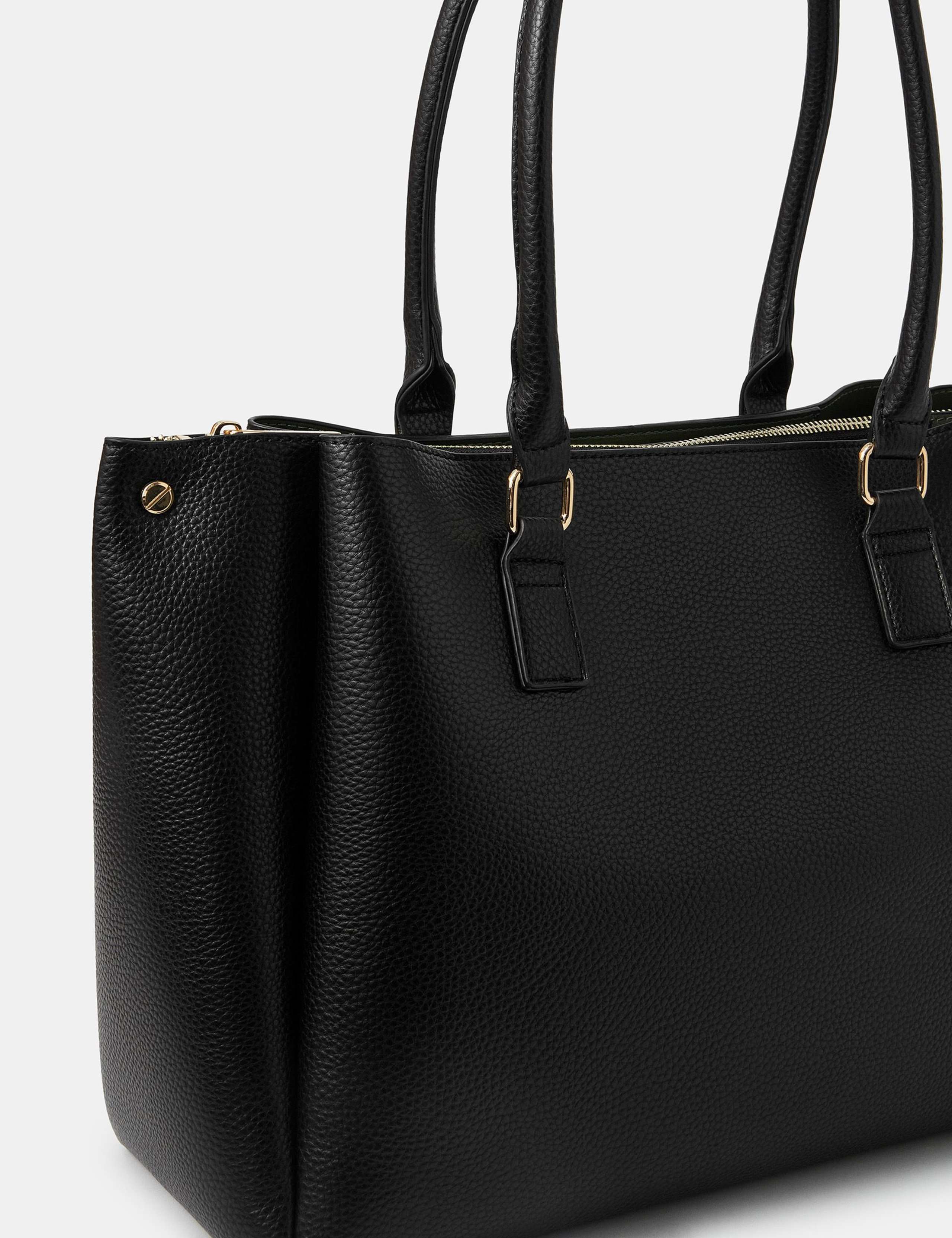 Faux Leather Triple Compartment Tote Bag 3 of 4