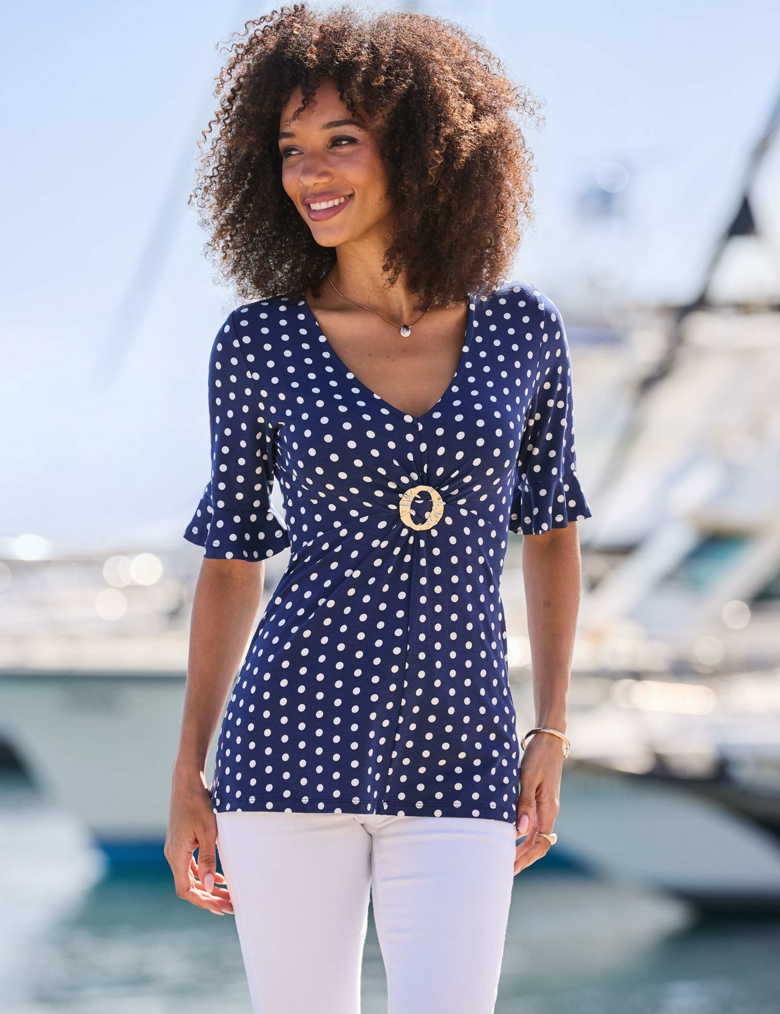 Polka Dot V-Neck Ring Detail Tunic 4 of 6