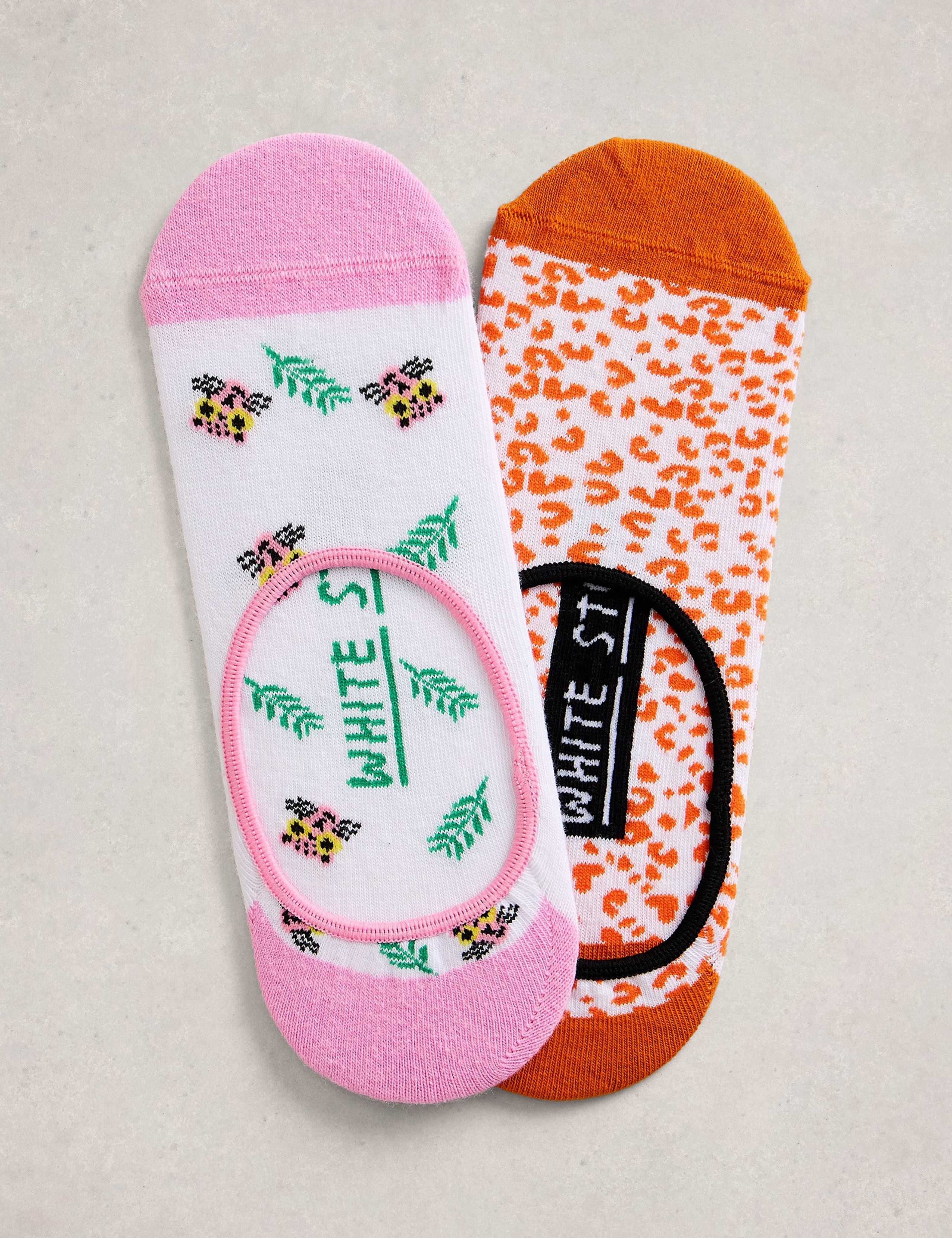 2 Pack Cotton Rich Leopard Trainer Socks 1 of 2