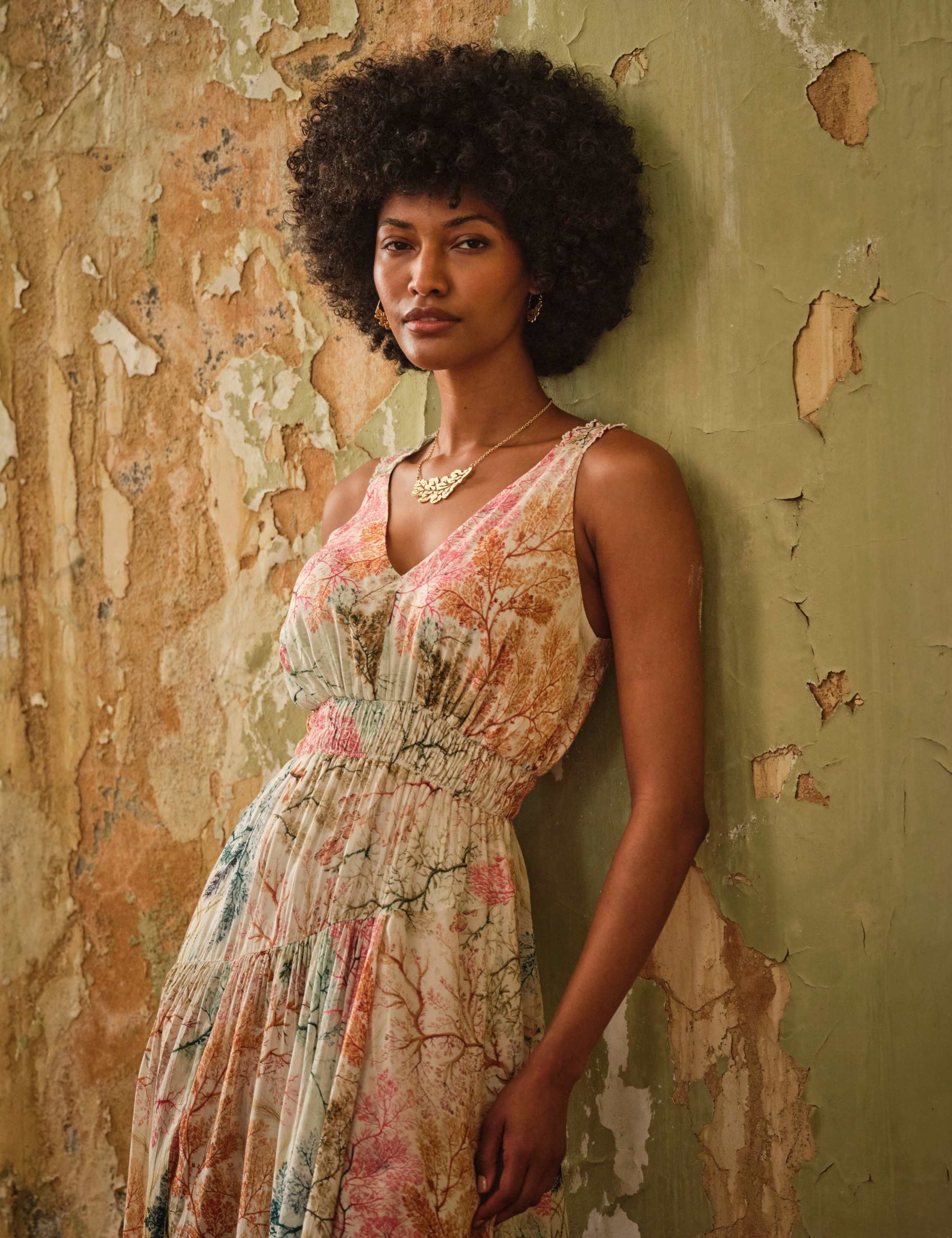 Printed V-Neck Midi Waisted Dress 5 of 6