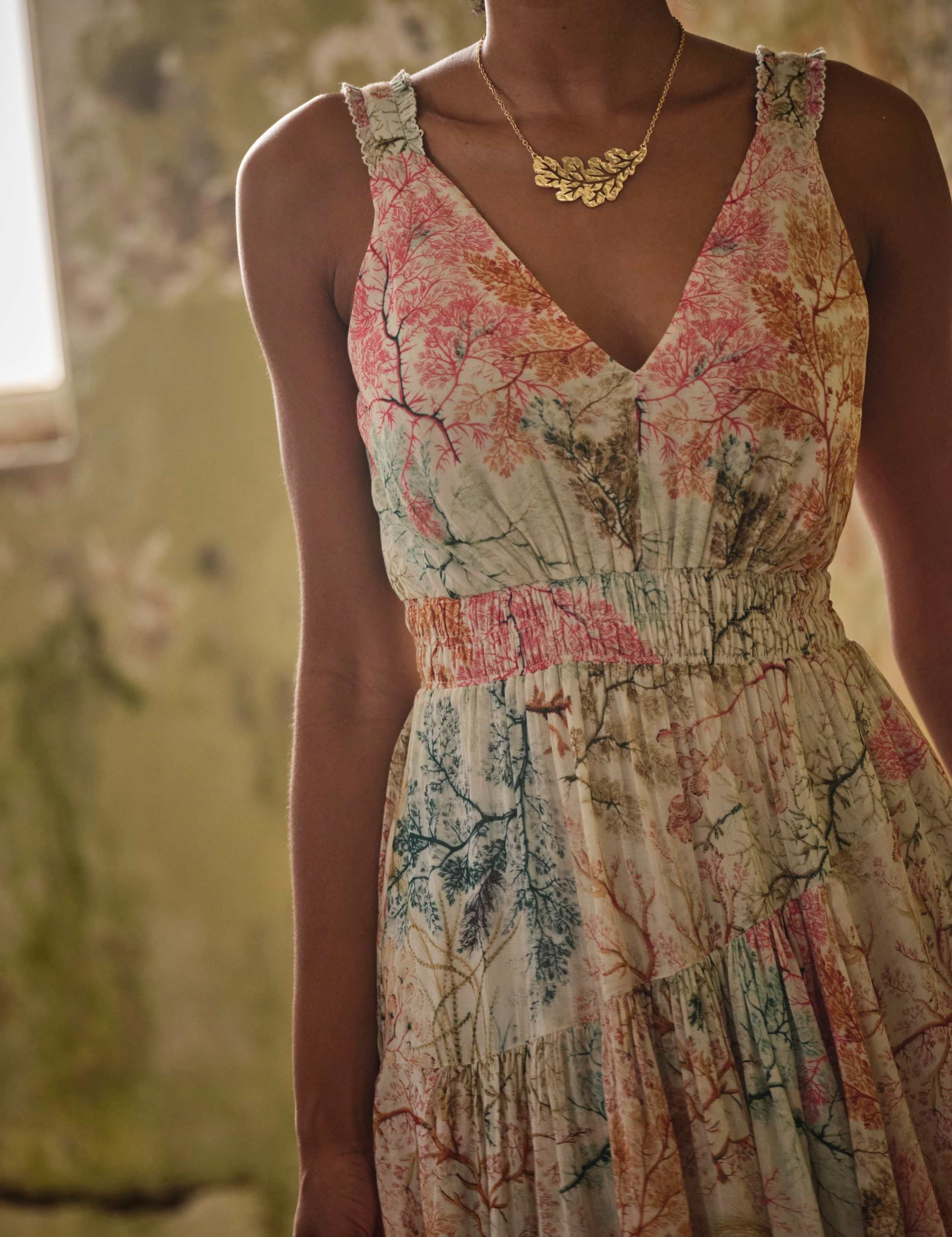 Printed V-Neck Midi Waisted Dress 6 of 6