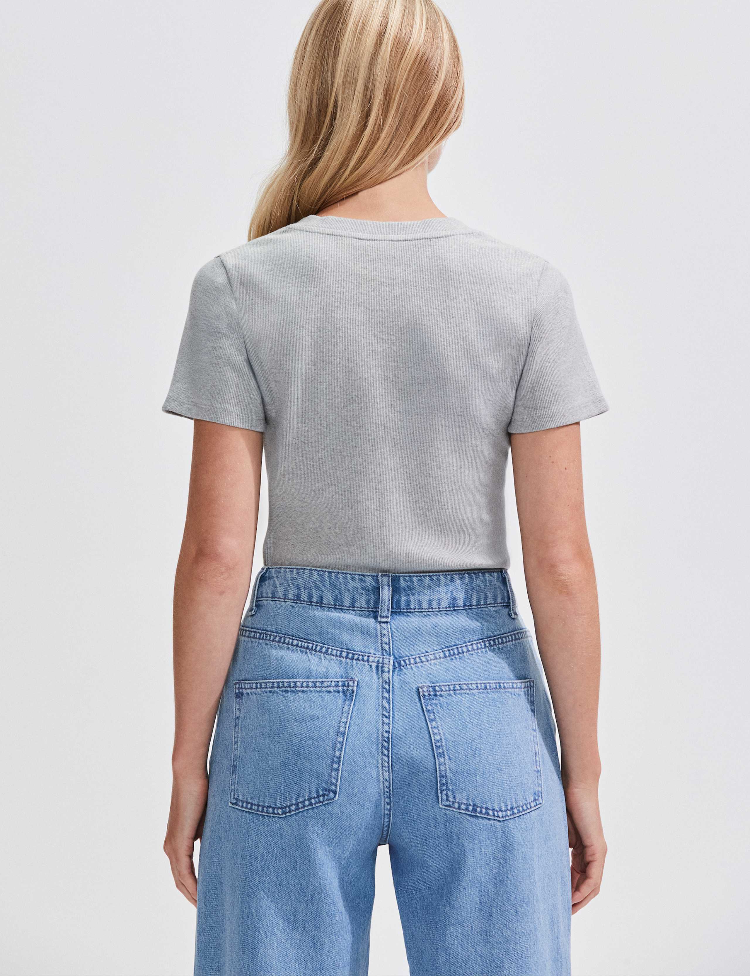 Cotton Rich Ribbed V-Neck T-Shirt 3 of 4