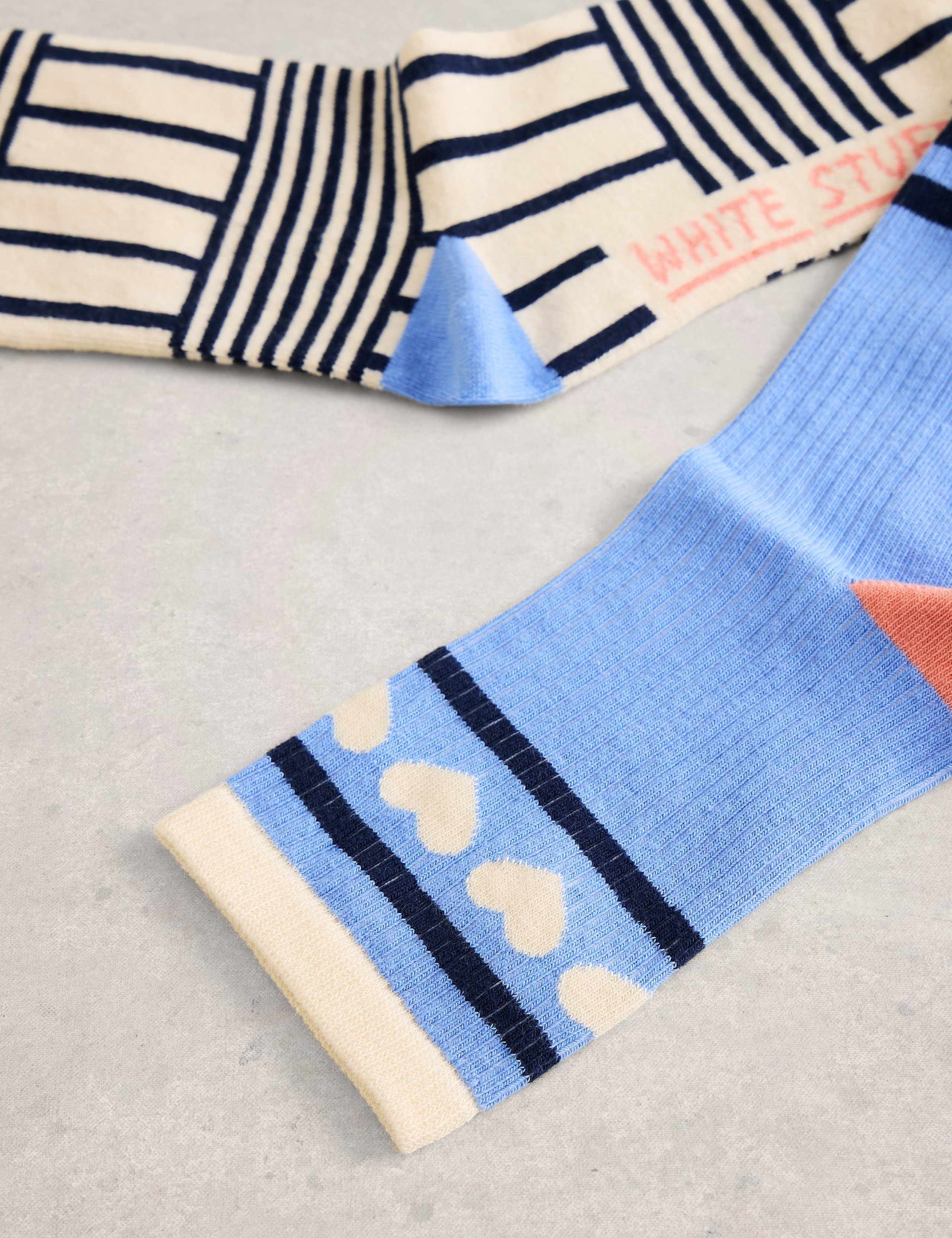 2 Pack Cotton Rich Patterned Ankle High Socks 2 of 2