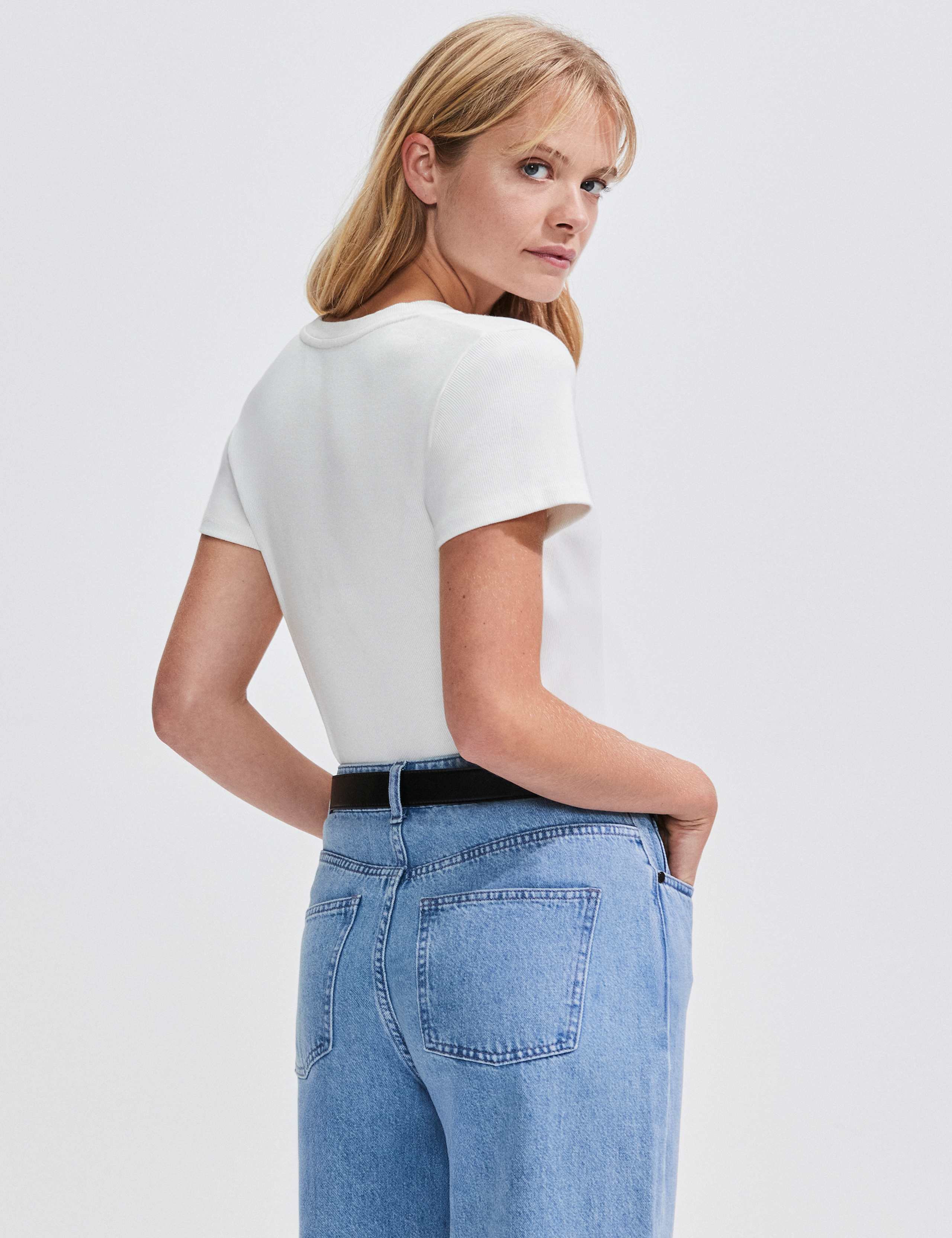 Cotton Rich Ribbed V-Neck T-Shirt 3 of 4