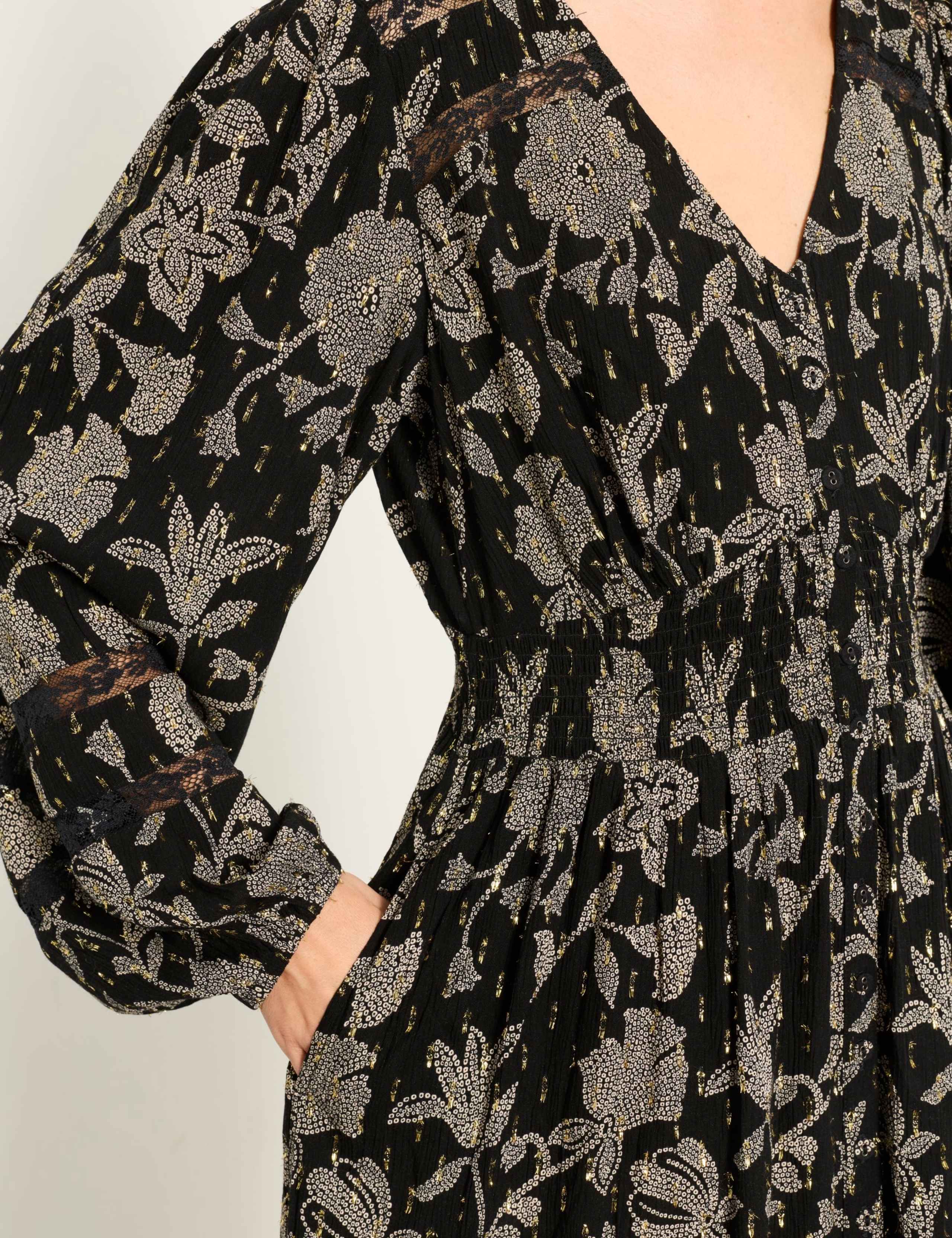 Jacquard Floral V-Neck Maxi Waisted Dress 5 of 5