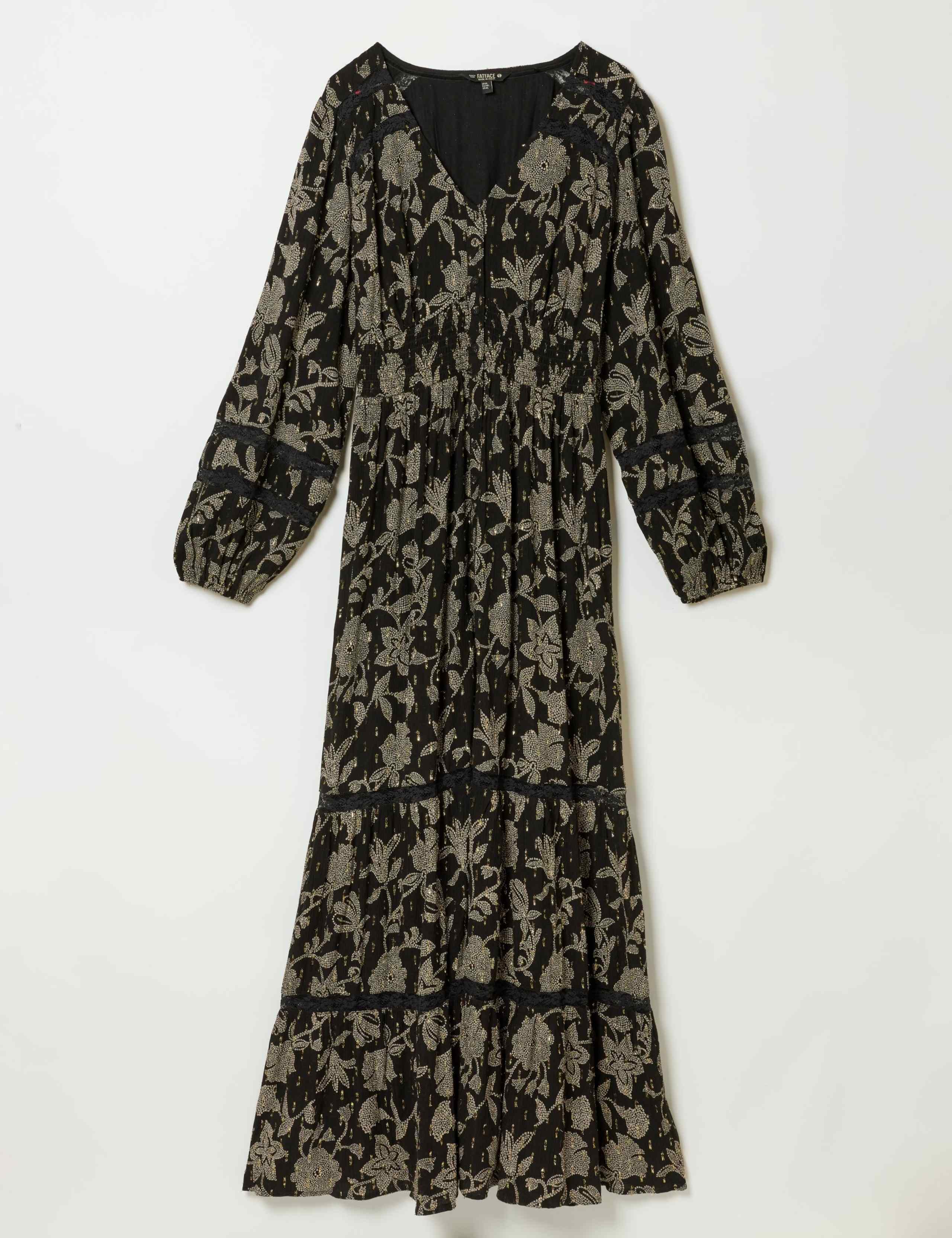 Jacquard Floral V-Neck Maxi Waisted Dress 2 of 5