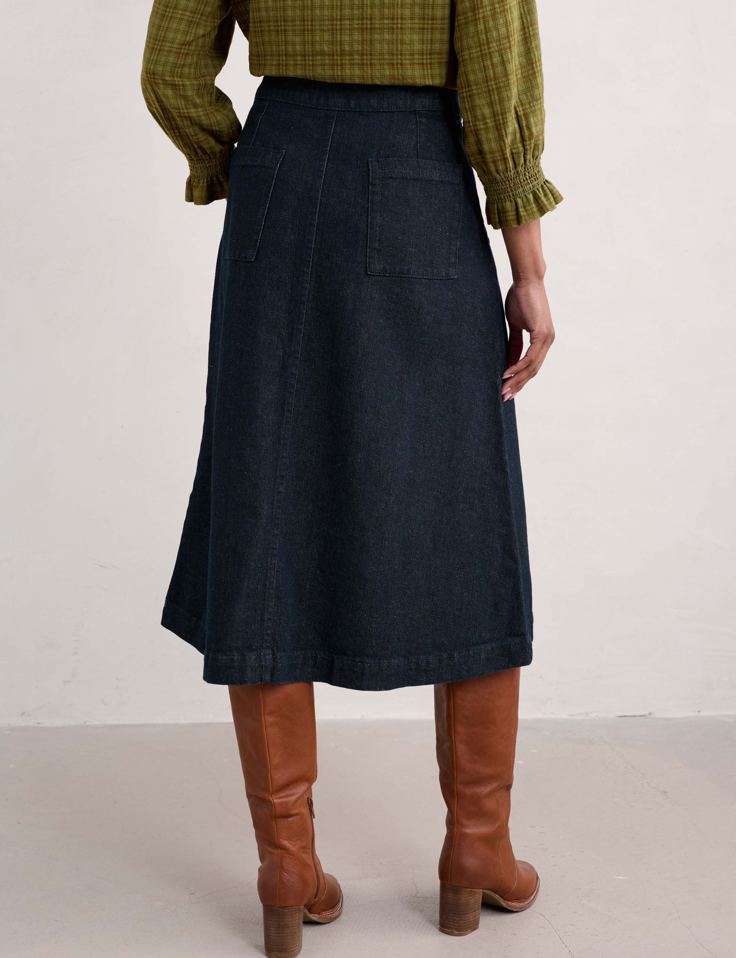 Cotton Rich Denim Midi A-Line Skirt 4 of 5