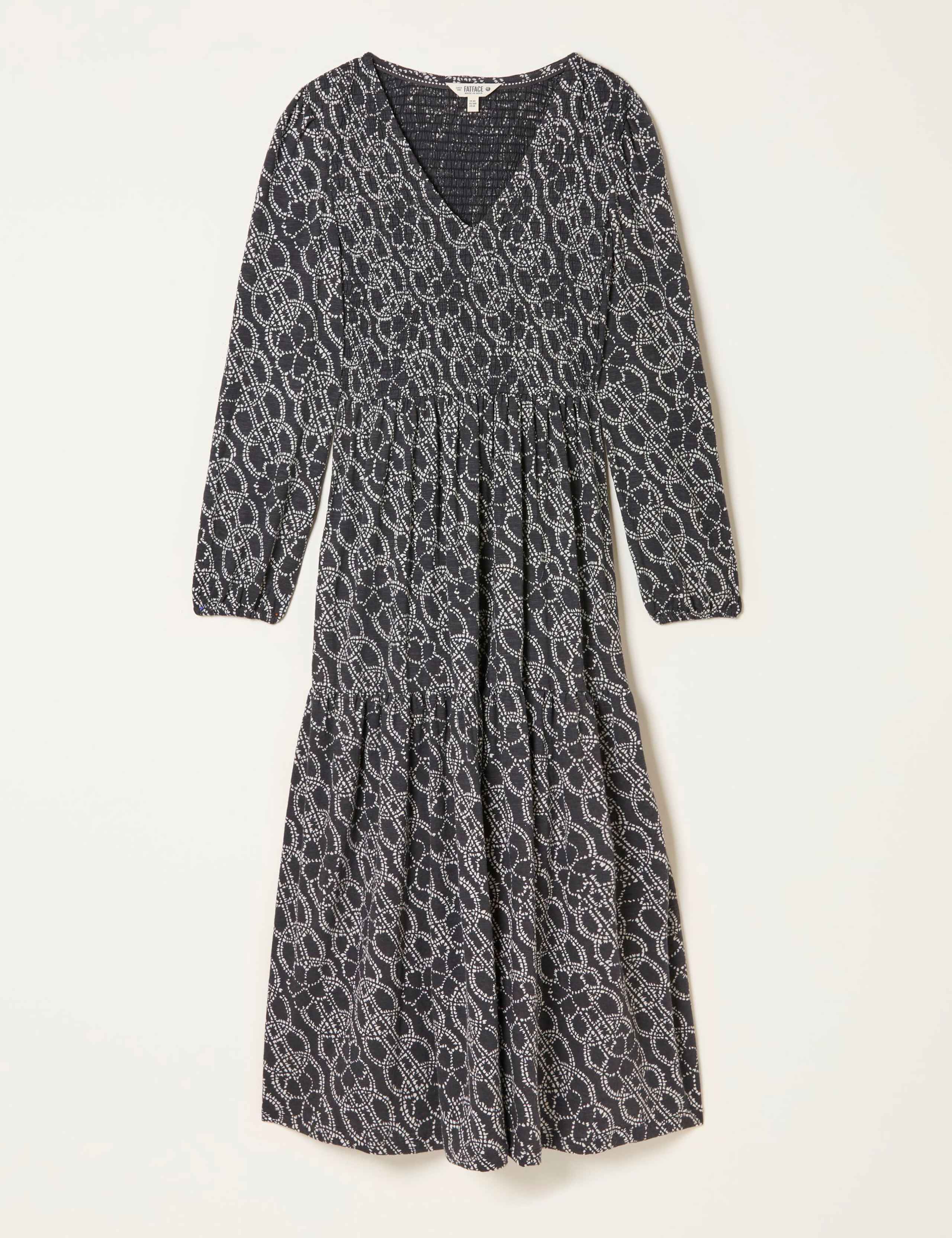 Cotton Rich Printed V-Neck Midi Tiered Dress 2 of 6