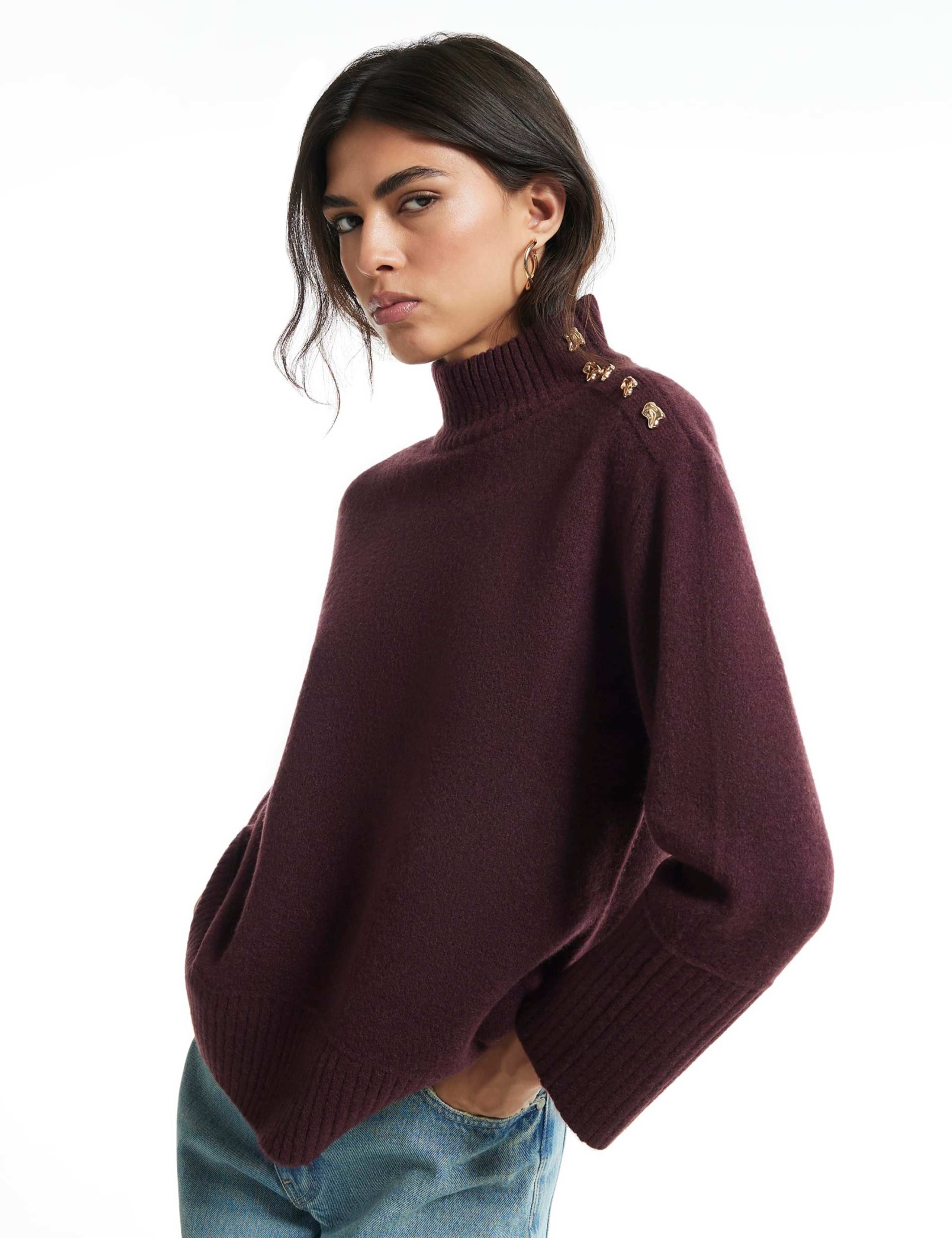Funnel Neck Button Detail Jumper 4 of 6