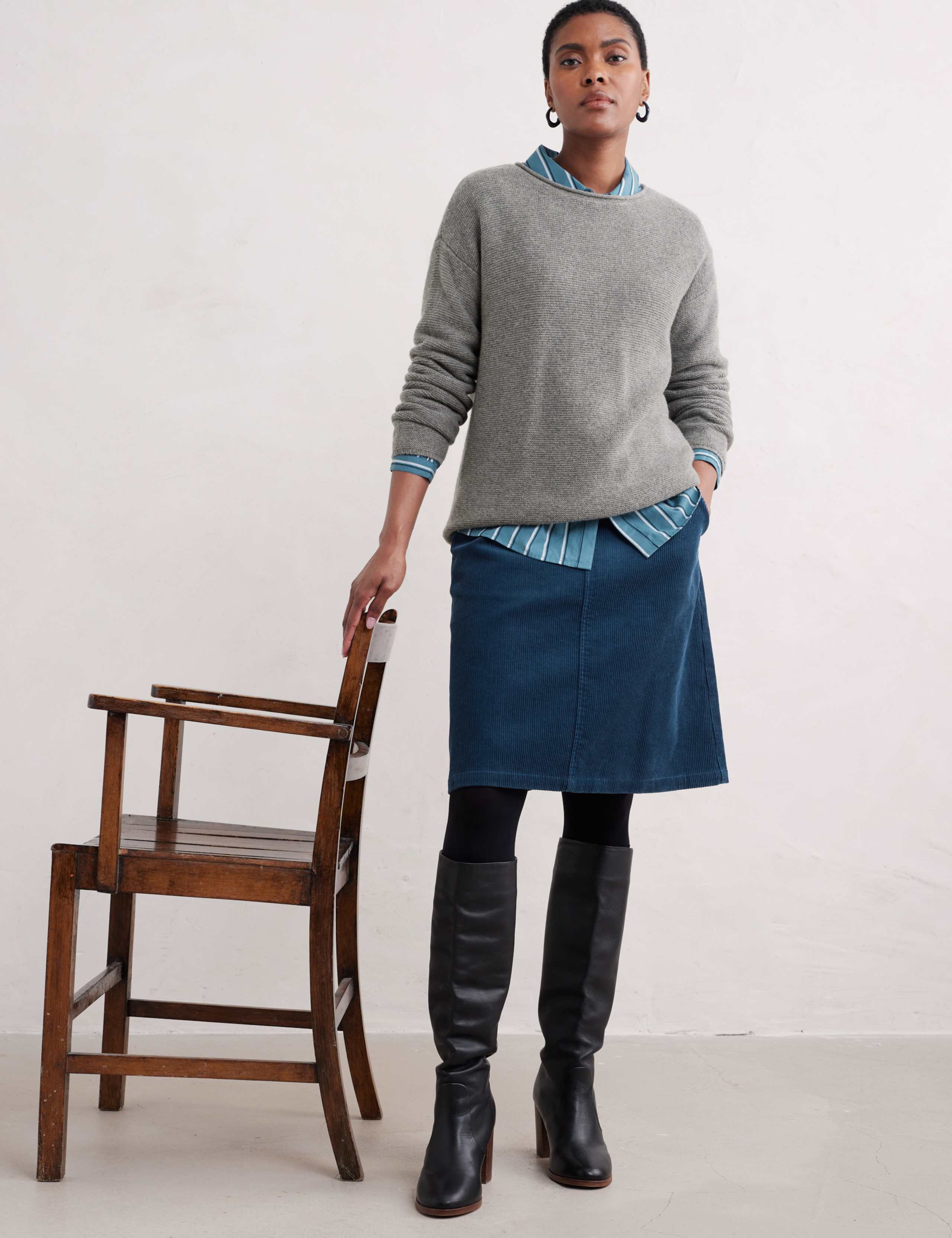 Pure Cotton Knee Length A-Line Skirt 1 of 4