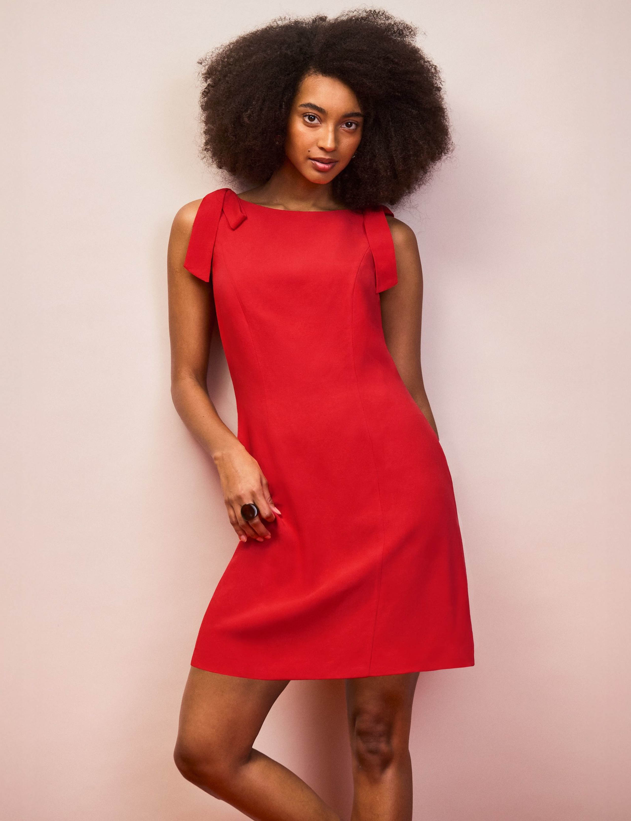 Slash Neck Mini Shift Dress with Linen 1 of 5