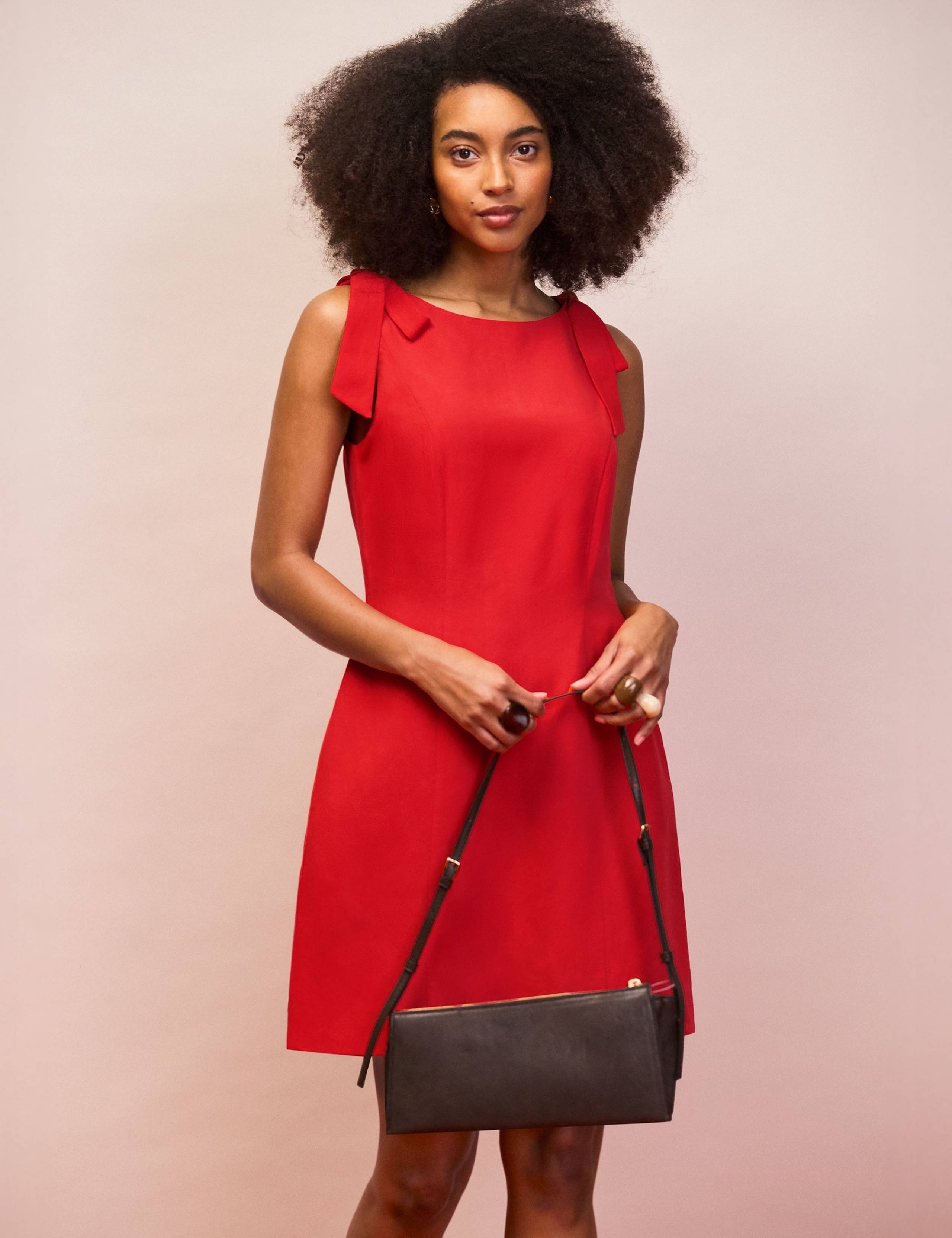 Slash Neck Mini Shift Dress with Linen 2 of 5