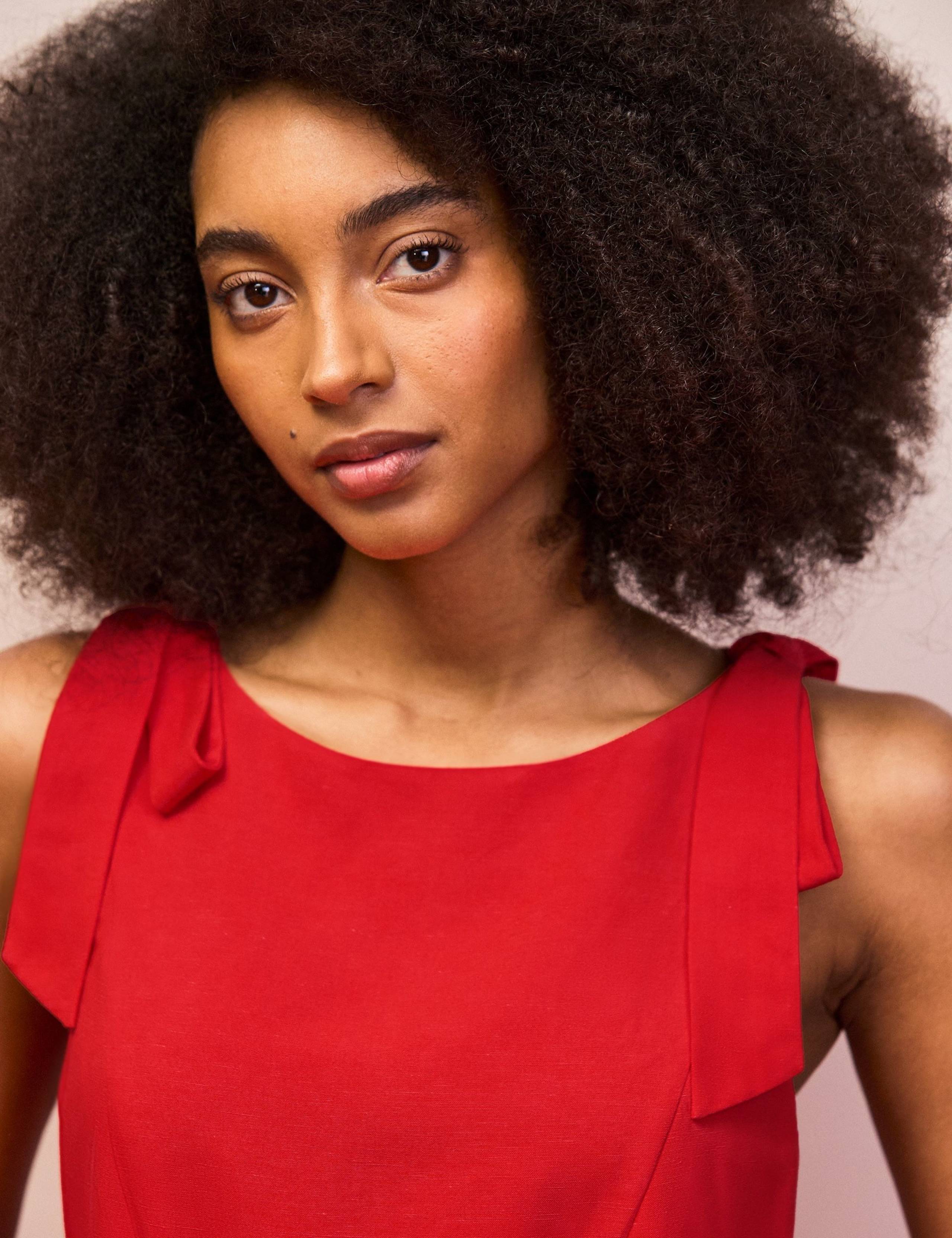 Slash Neck Mini Shift Dress with Linen 4 of 5