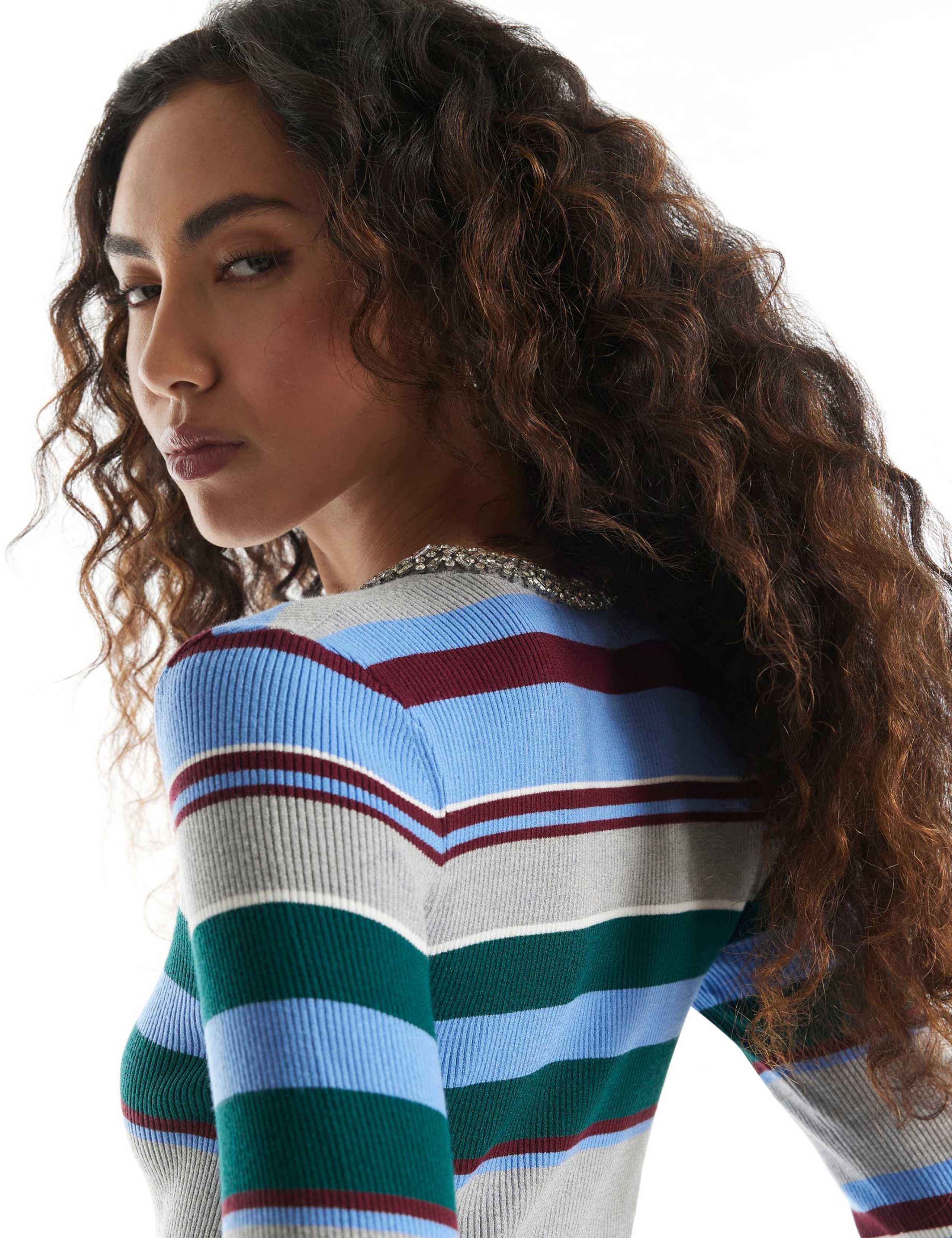 Pure Cotton Embellished Striped Jumper 2 of 4