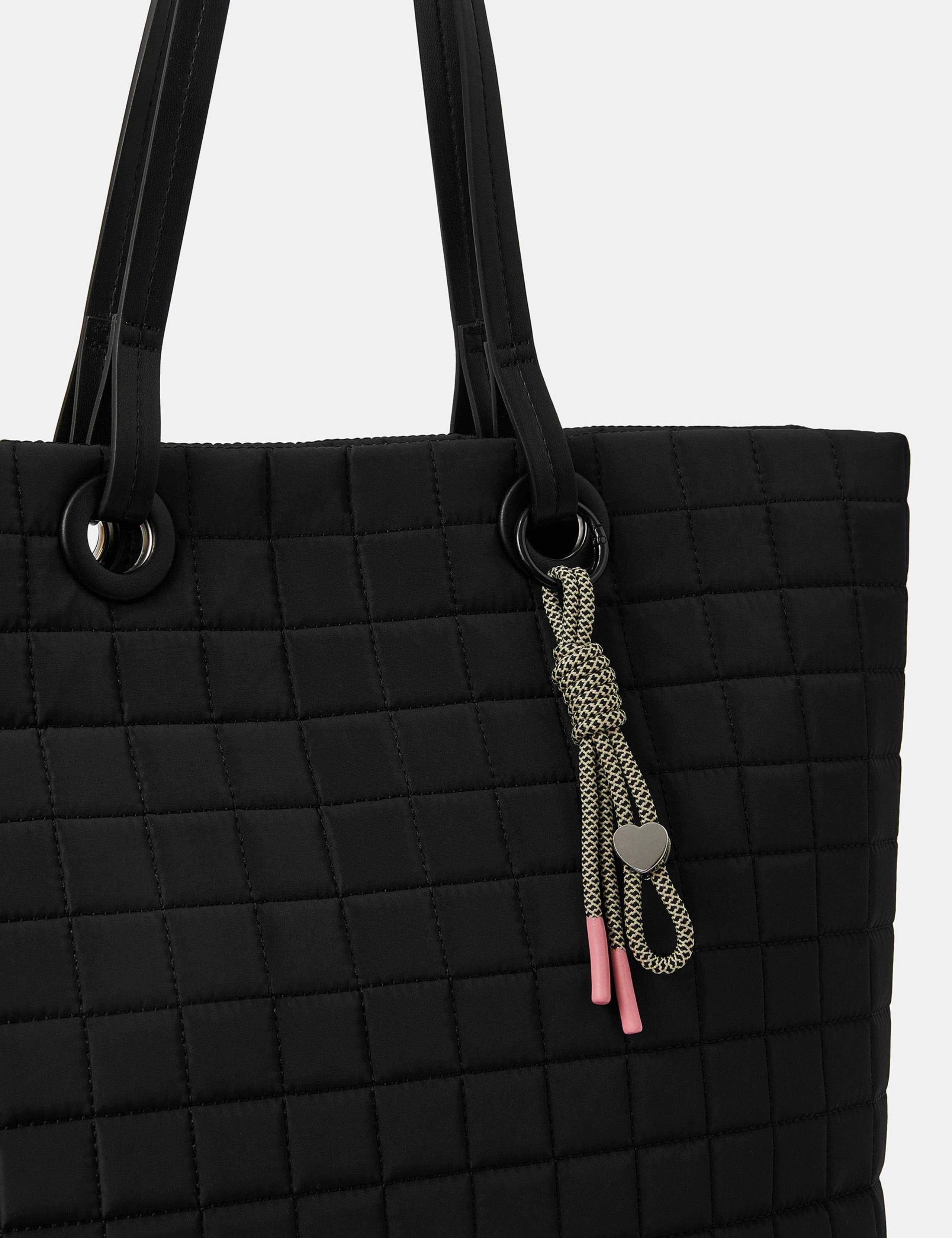Quilted Shoulder Tote Bag with Charm 3 of 4