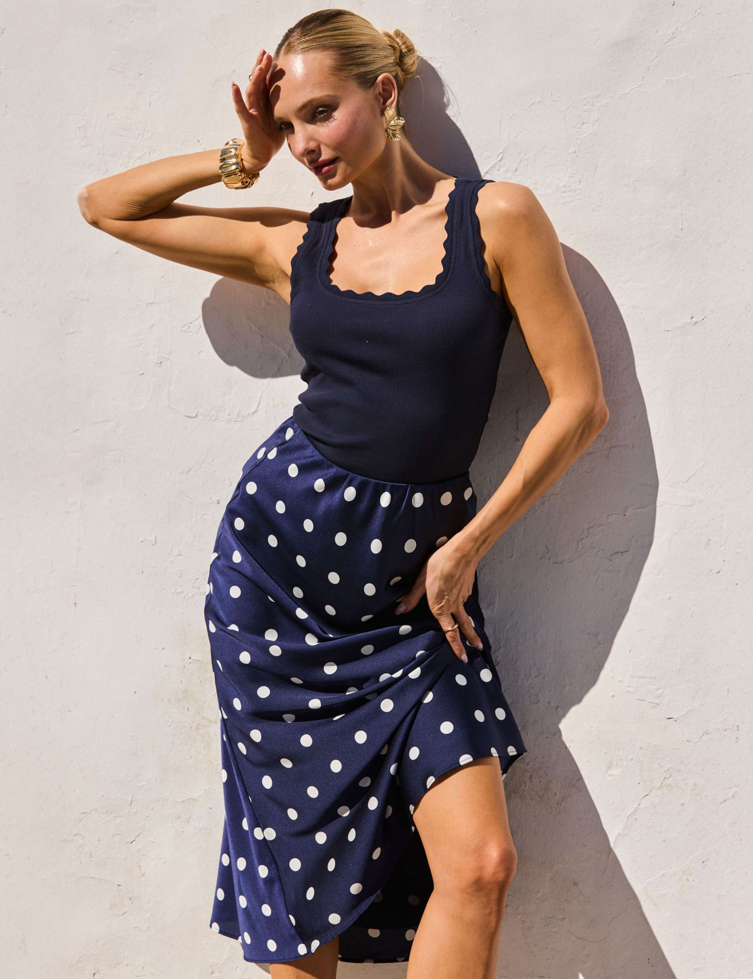 Satin Spot Print Midi A-Line Skirt 4 of 6