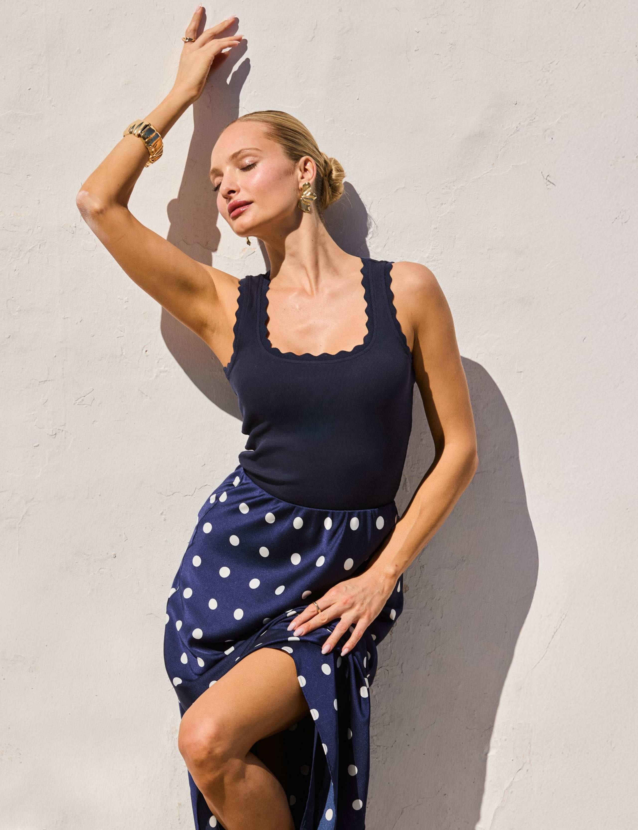 Satin Spot Print Midi A-Line Skirt 5 of 6