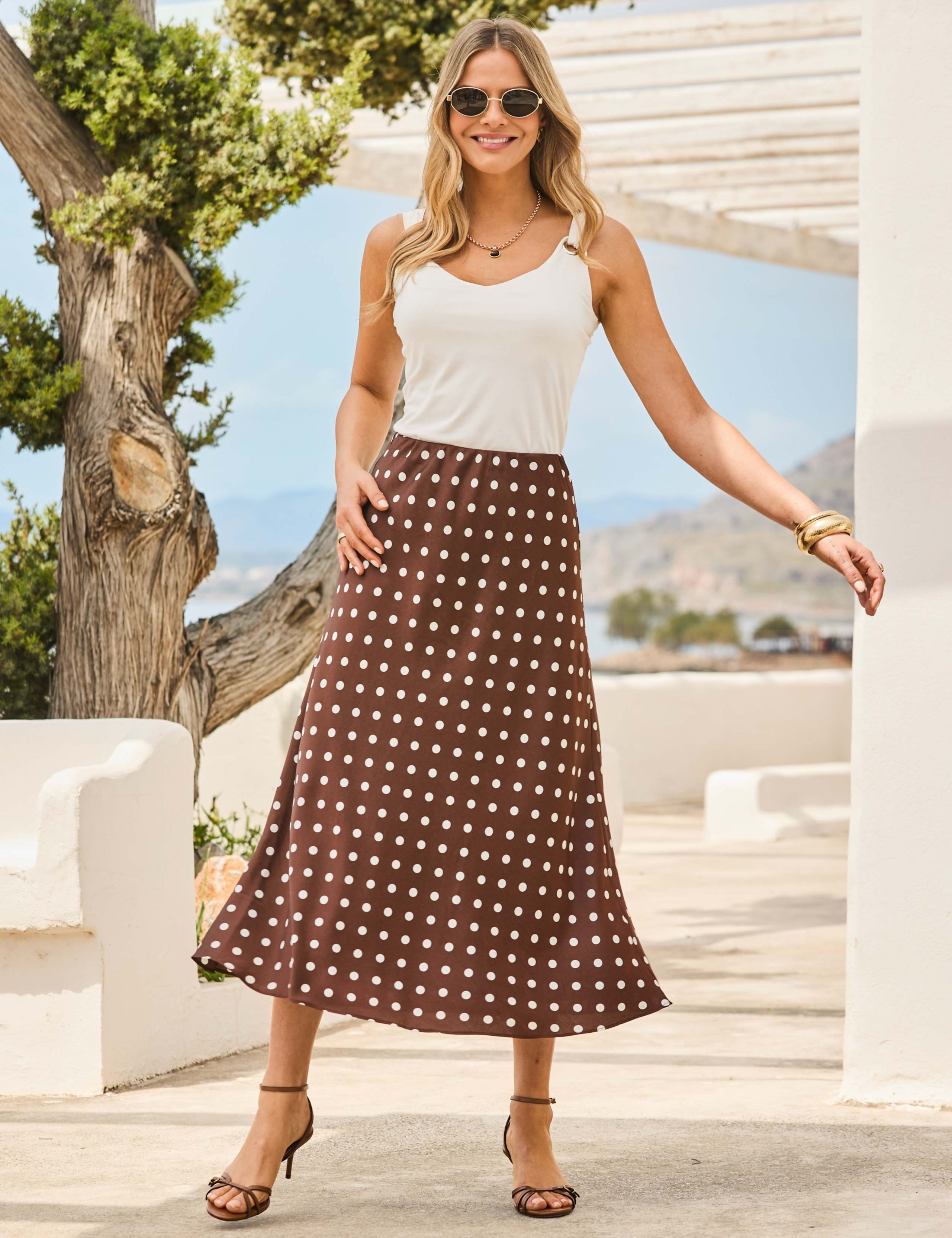 Satin Spot Print Midi A-Line Skirt 5 of 5