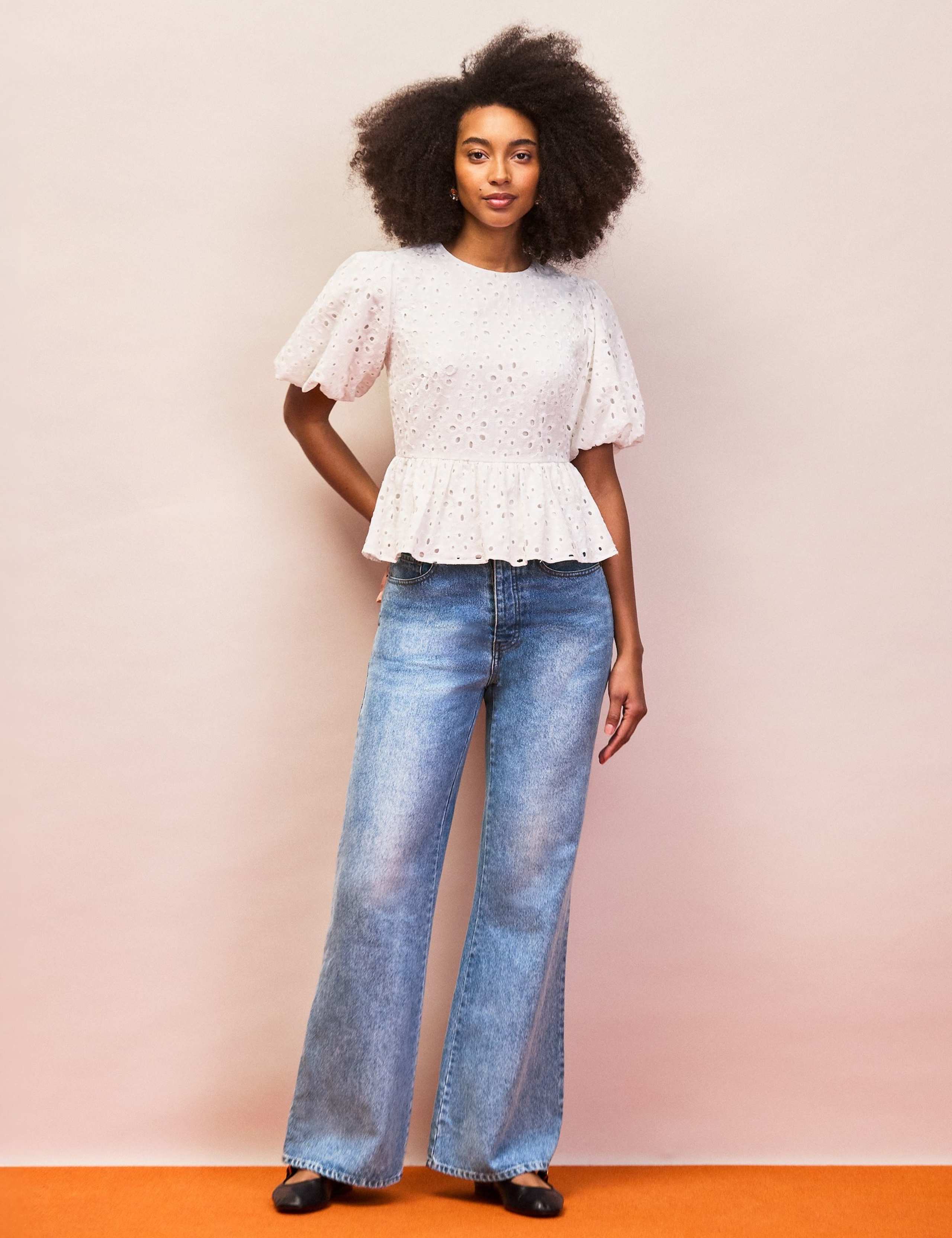 Pure Cotton Broderie Puff Sleeve Peplum Top 3 of 5