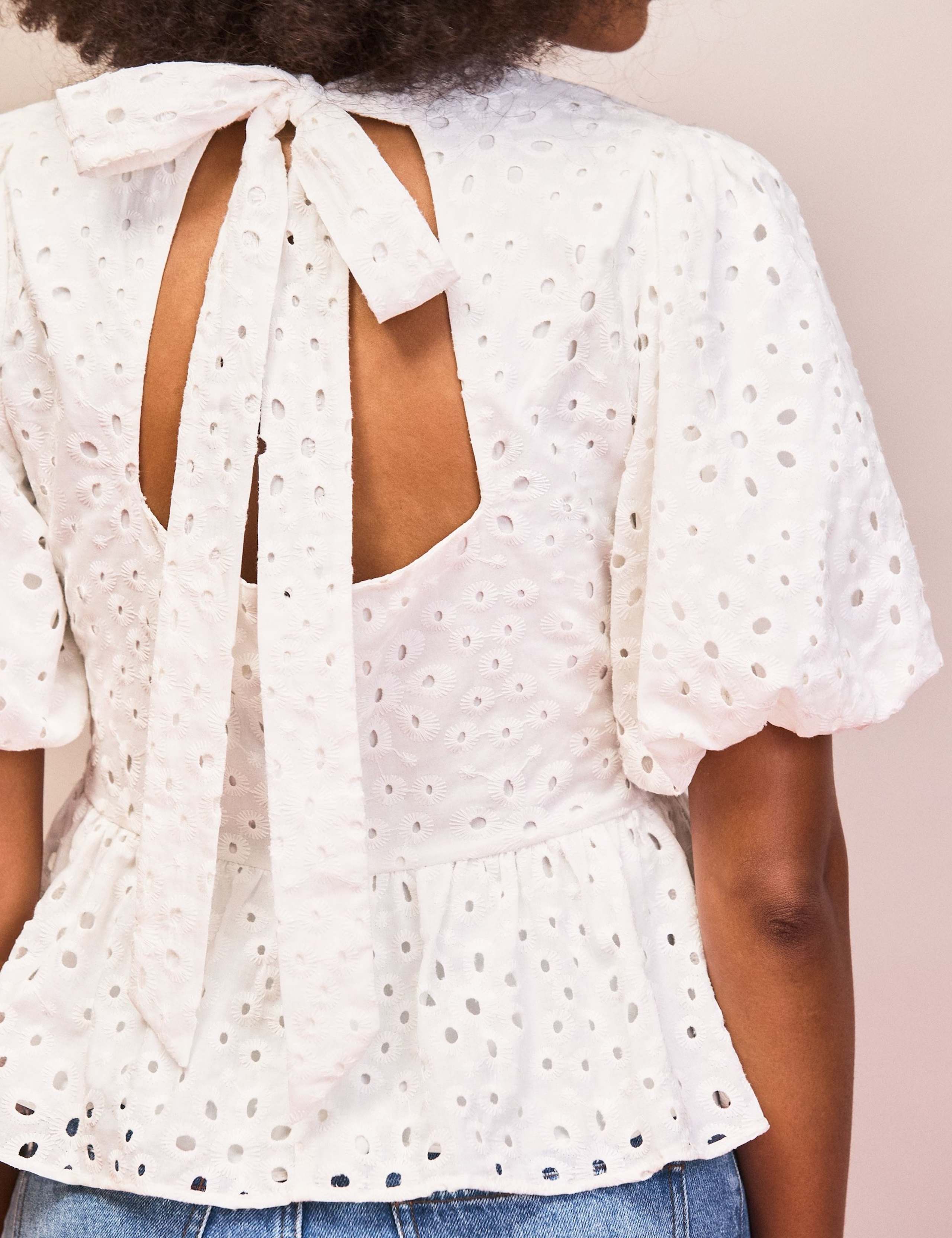 Pure Cotton Broderie Puff Sleeve Peplum Top 4 of 5