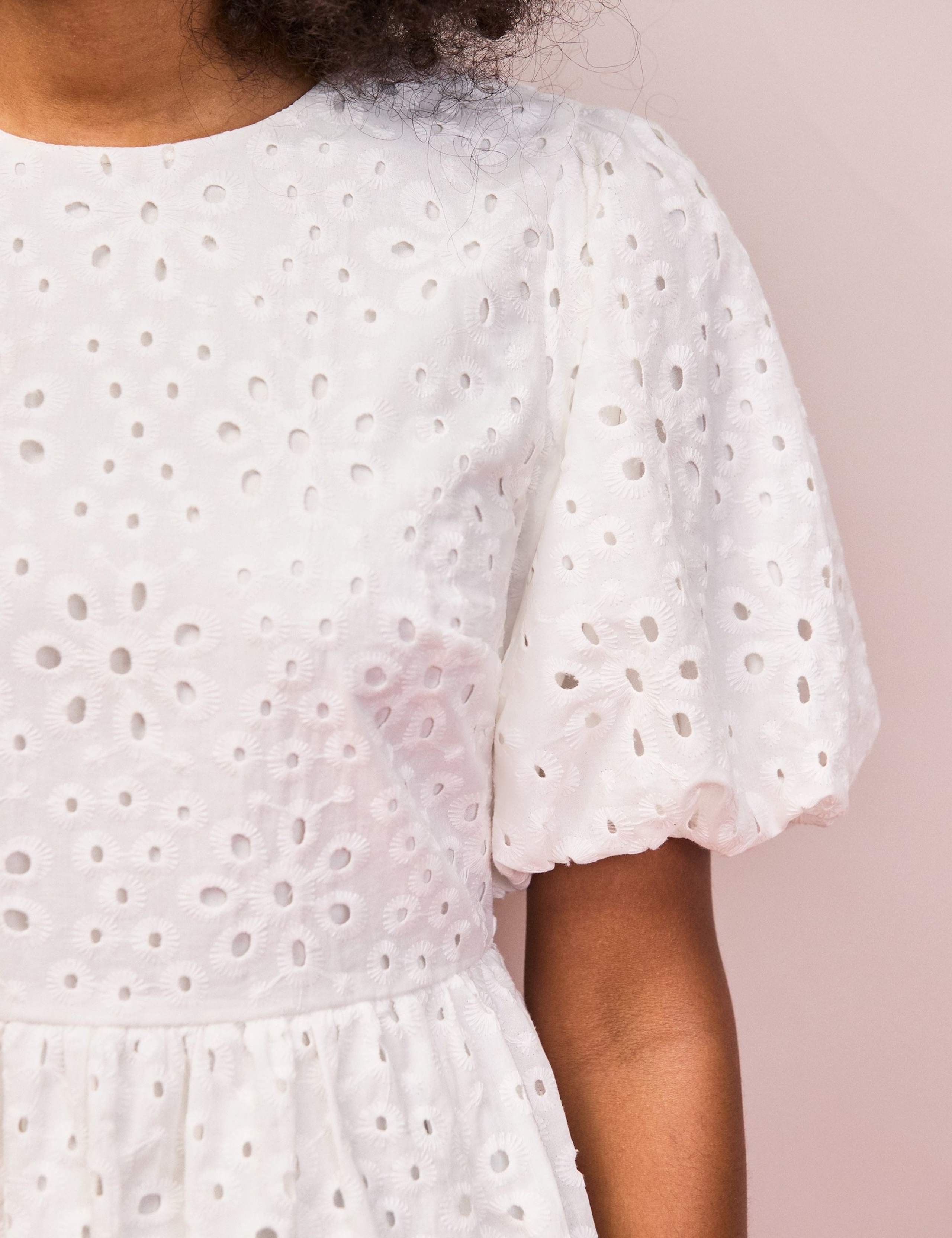 Pure Cotton Broderie Puff Sleeve Peplum Top 5 of 5