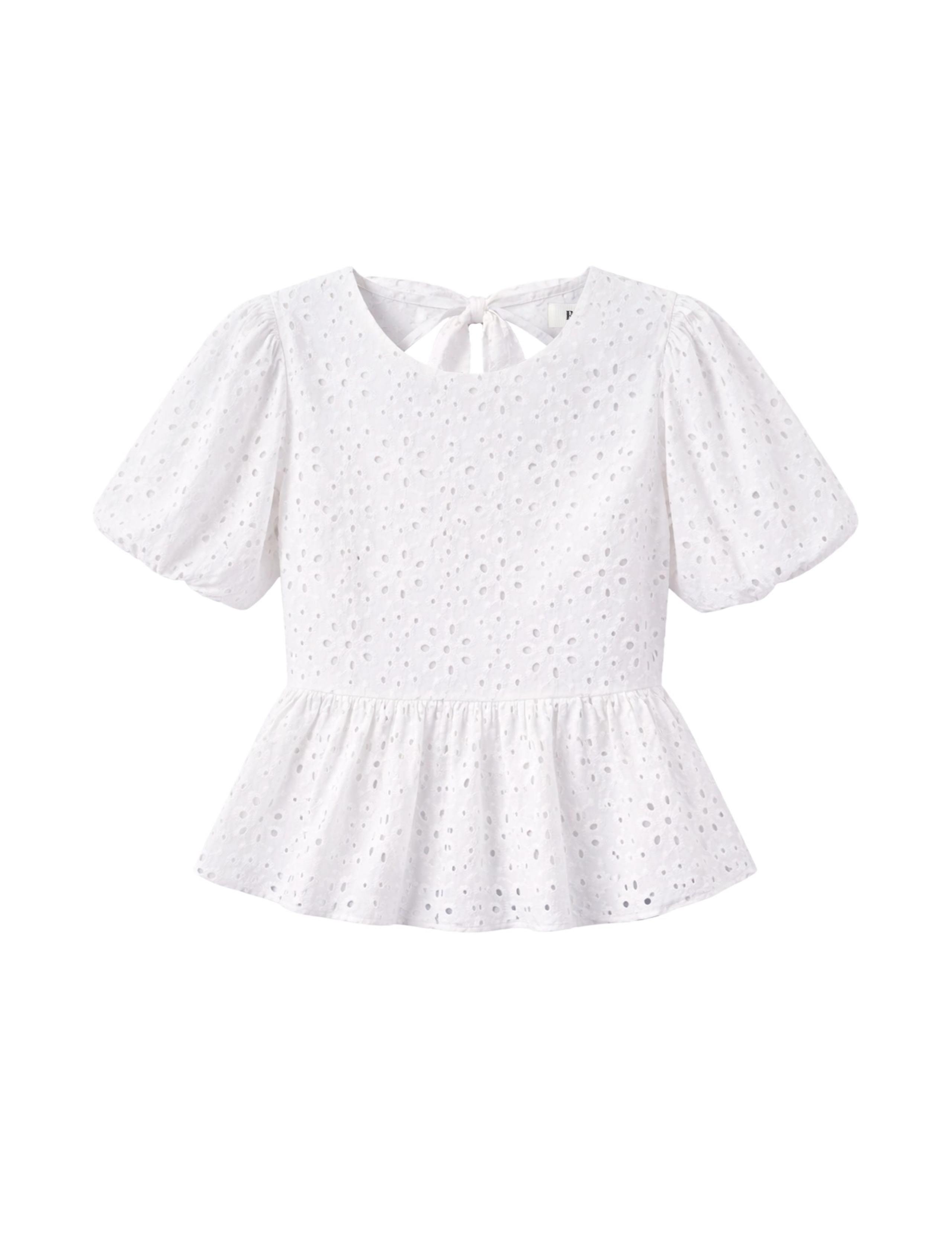 Pure Cotton Broderie Puff Sleeve Peplum Top 2 of 5