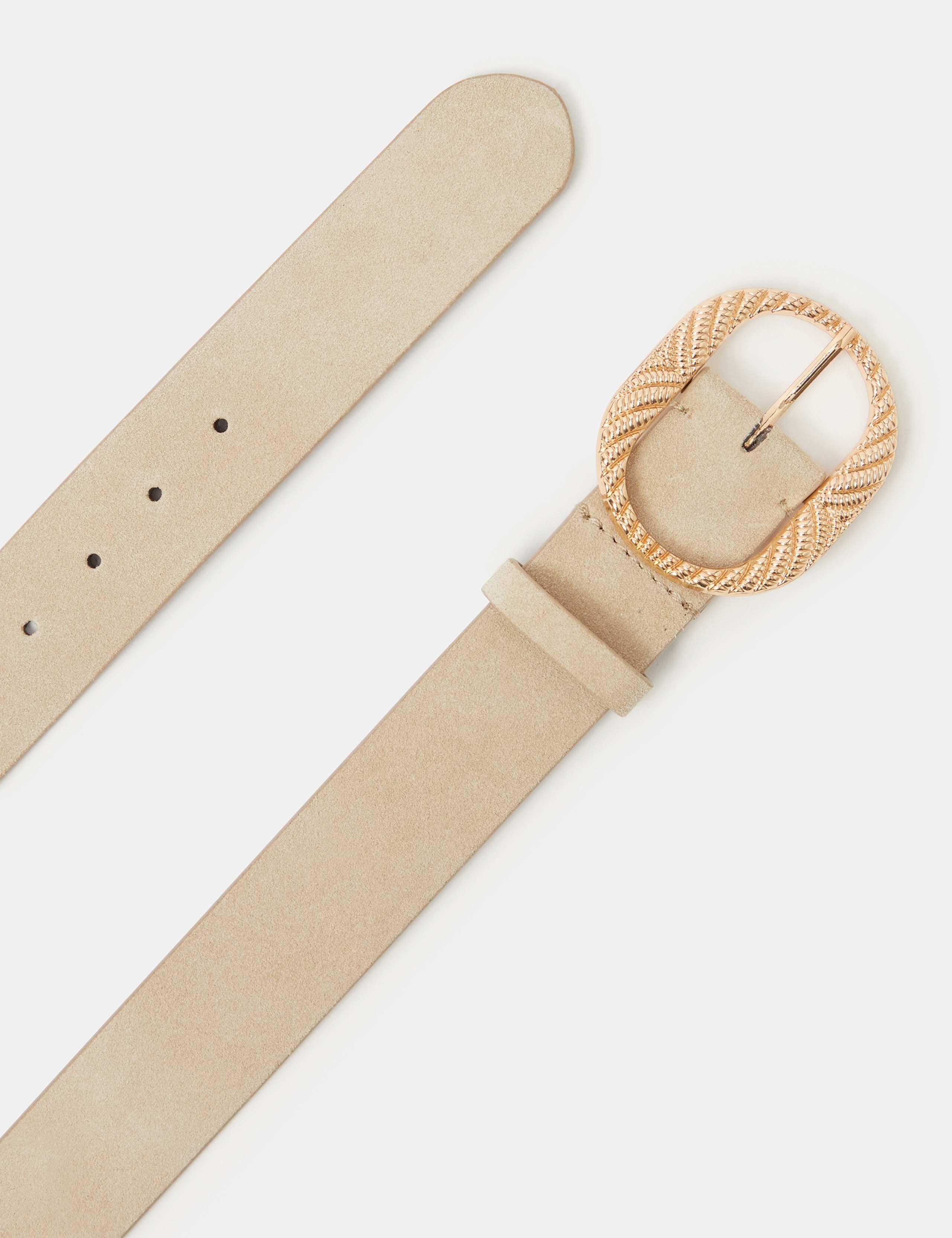 Leather Textured Oval Buckle Waist Belt 2 of 3