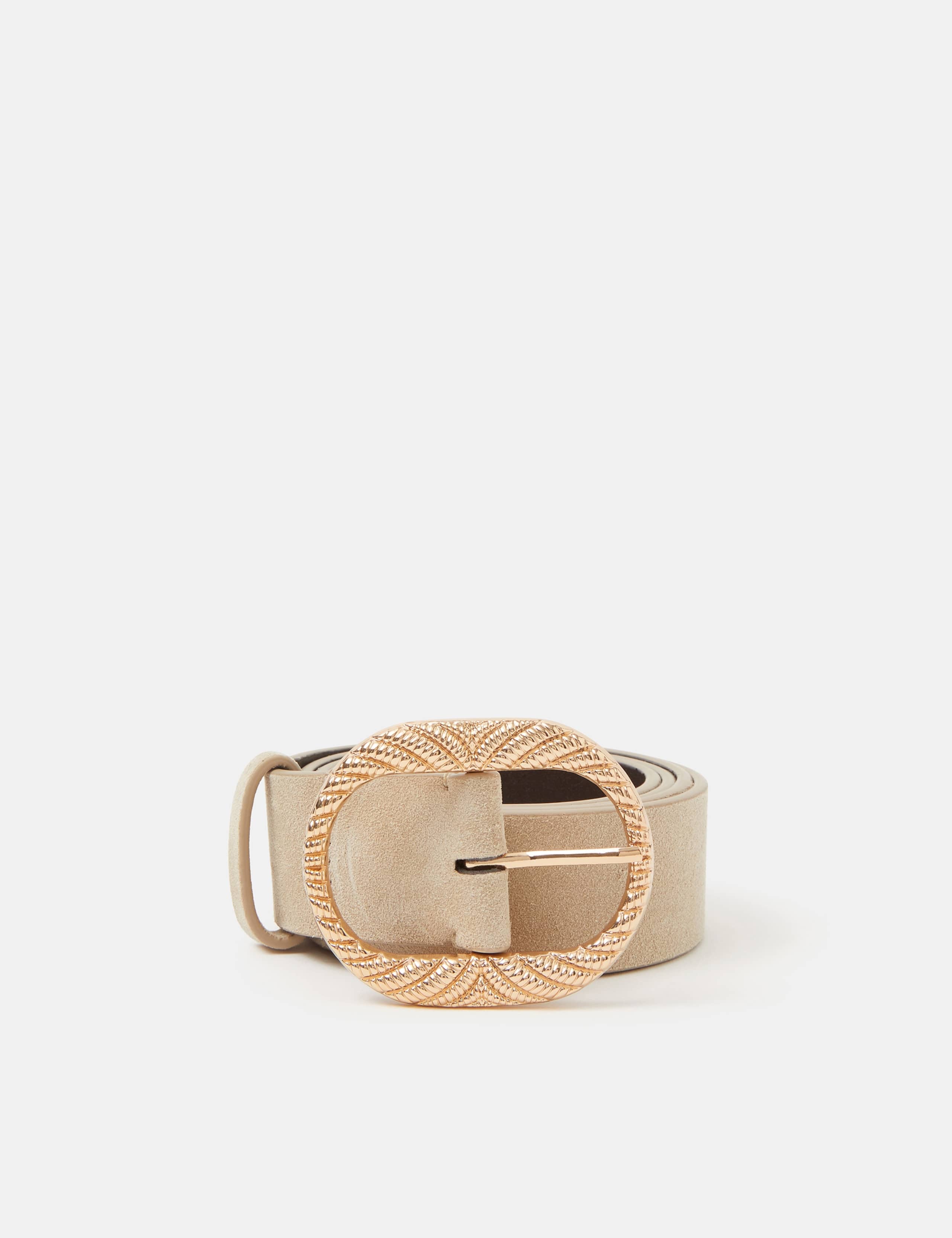 Leather Textured Oval Buckle Waist Belt 3 of 3