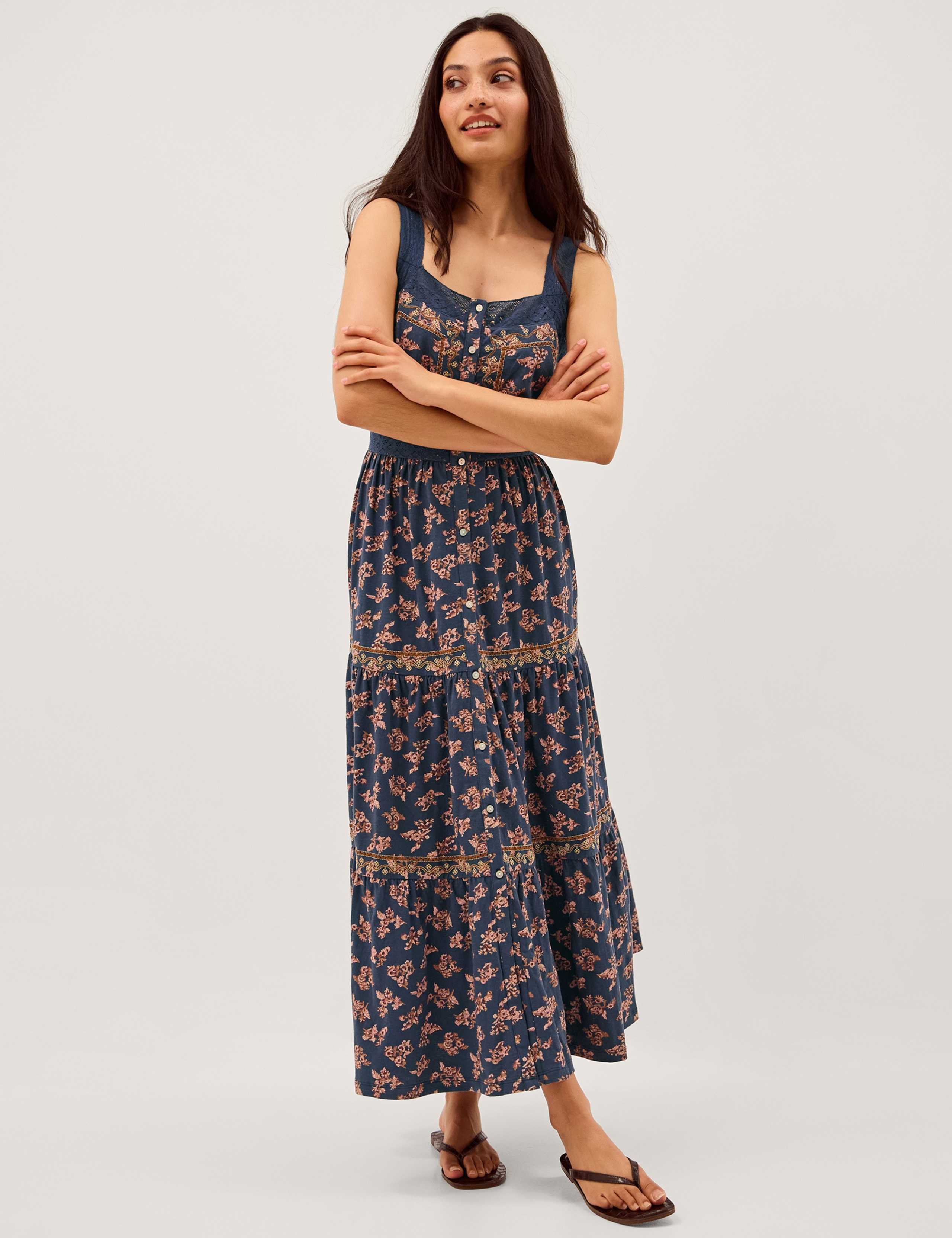 Pure Cotton Floral Midi Tiered Dress 3 of 6