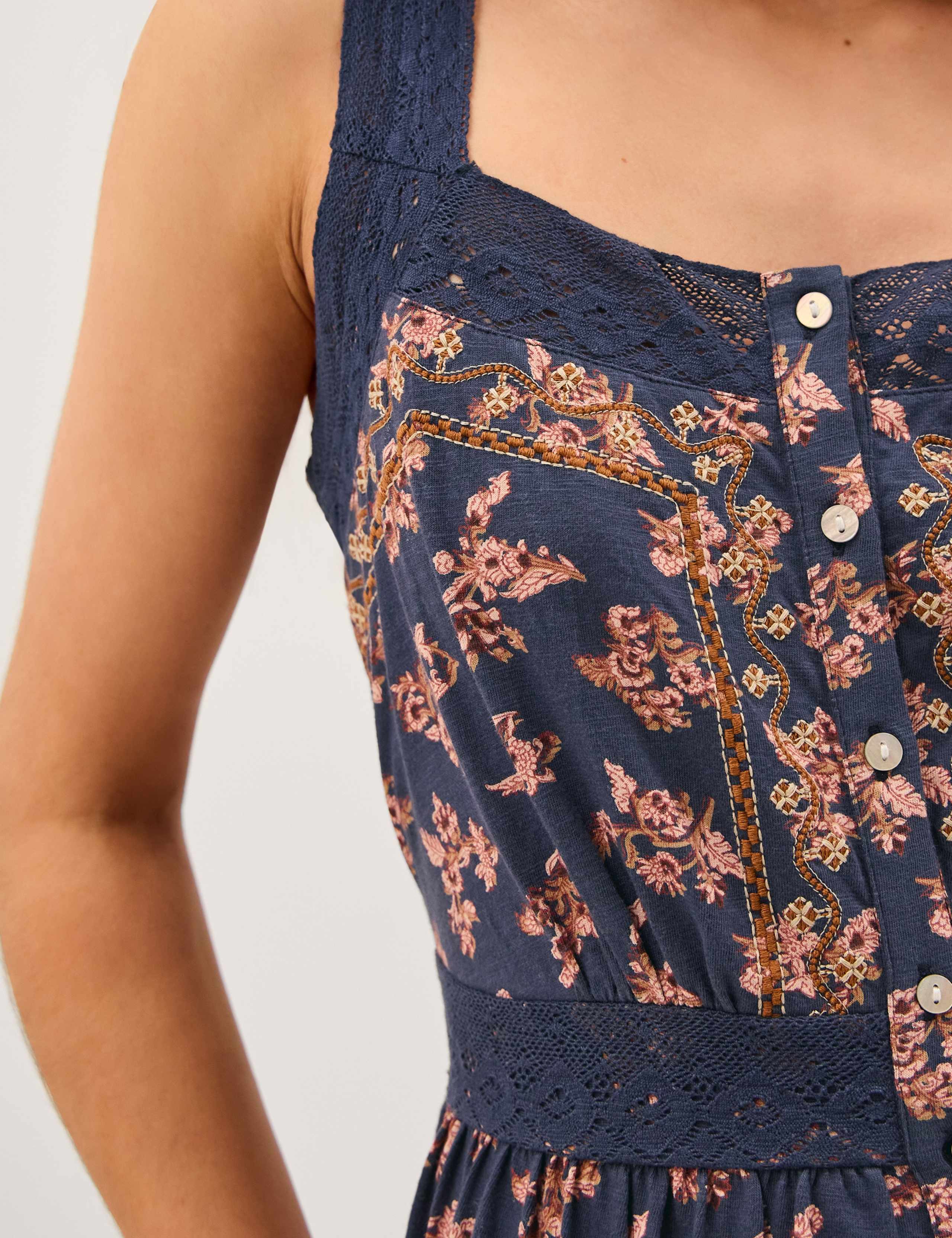 Pure Cotton Floral Midi Tiered Dress 6 of 6