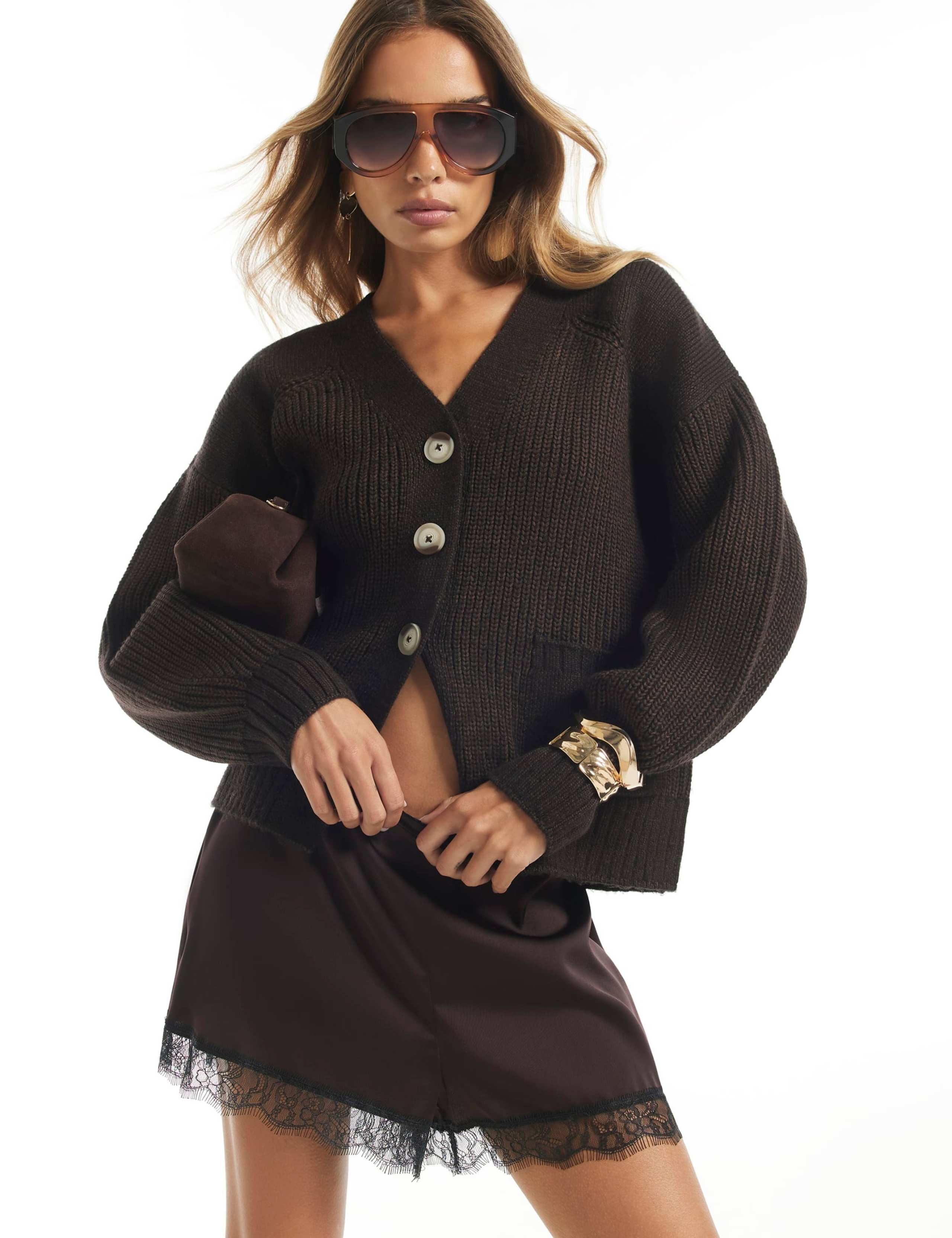 Pure Cotton Ribbed V Neck Relaxed Cardigan 1 of 6