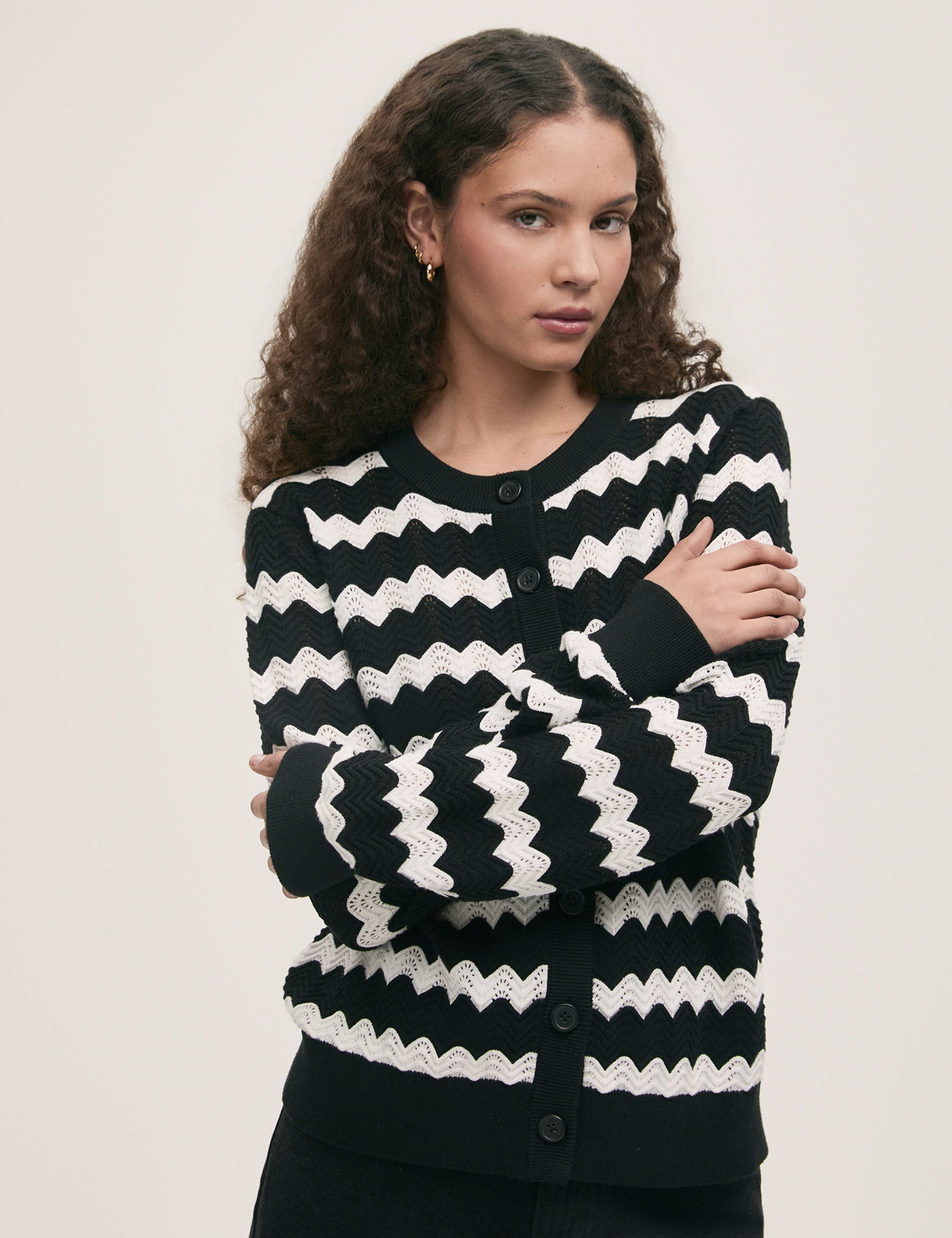 Pure Cotton Striped Button Front Cardigan 4 of 5