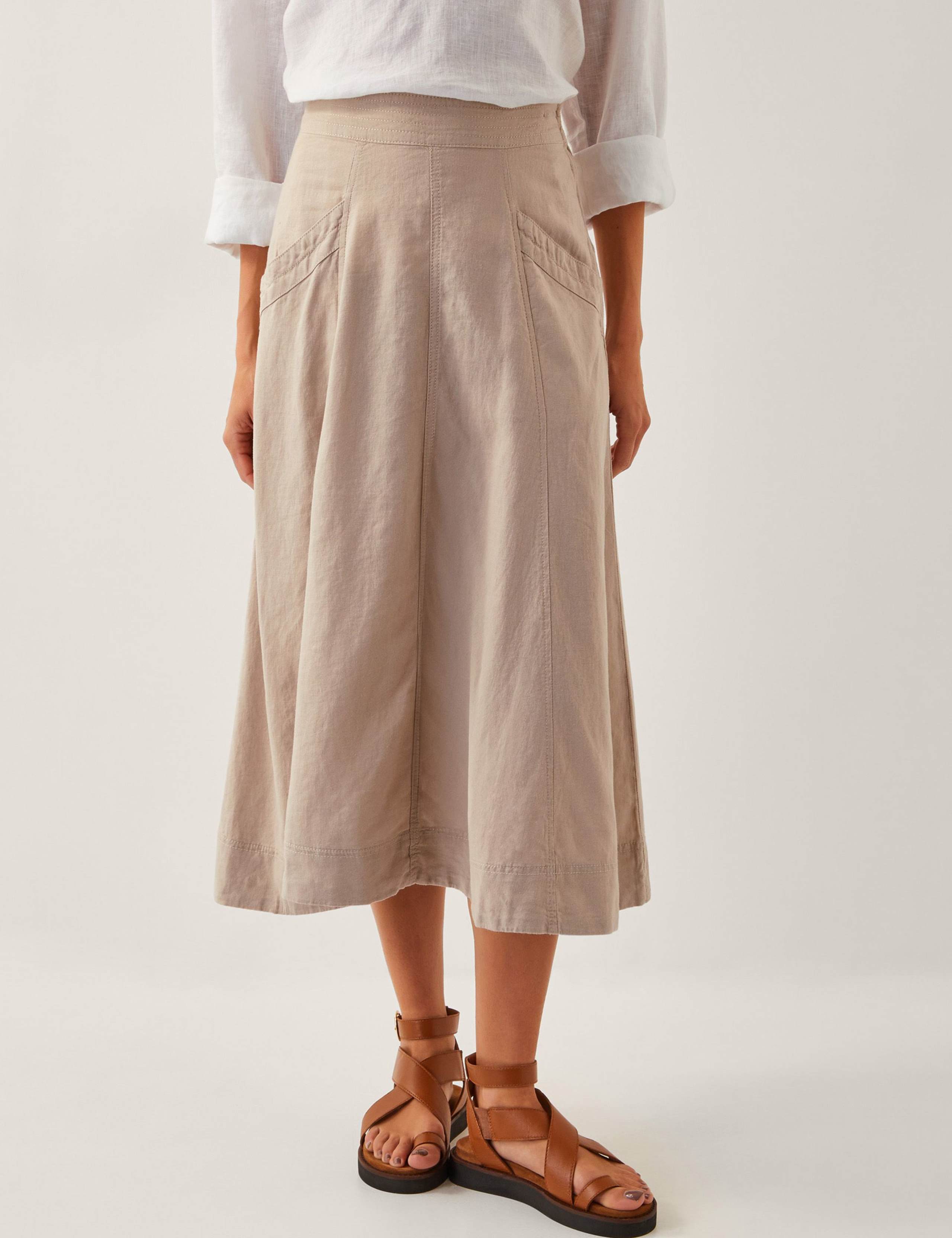 Linen Rich Midi A-Line Skirt 1 of 4