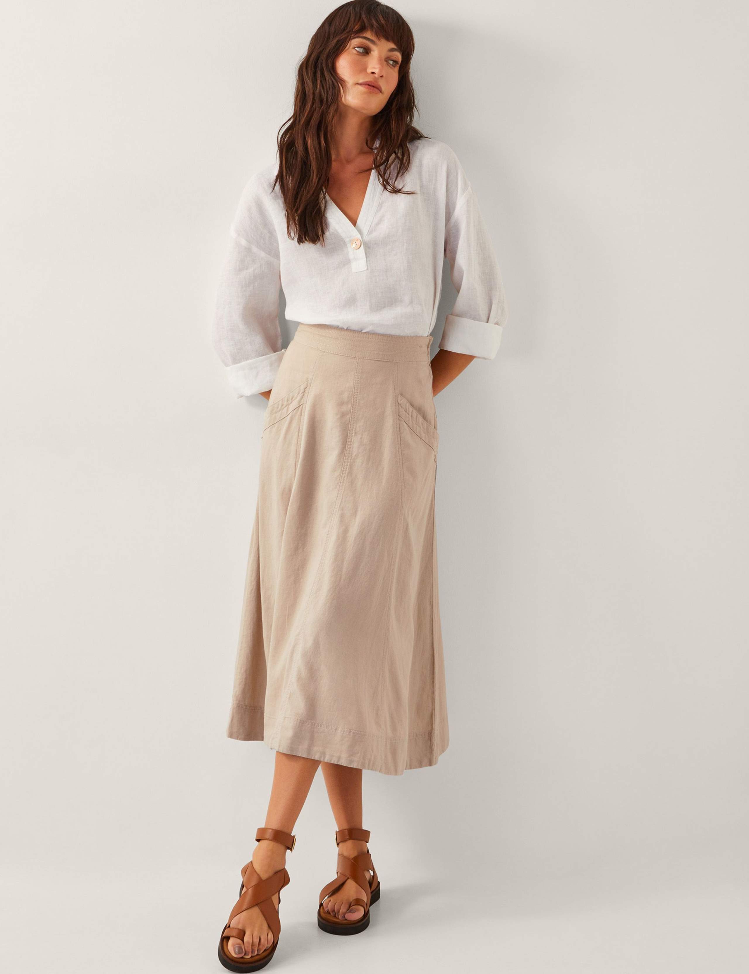 Linen Rich Midi A-Line Skirt 4 of 4