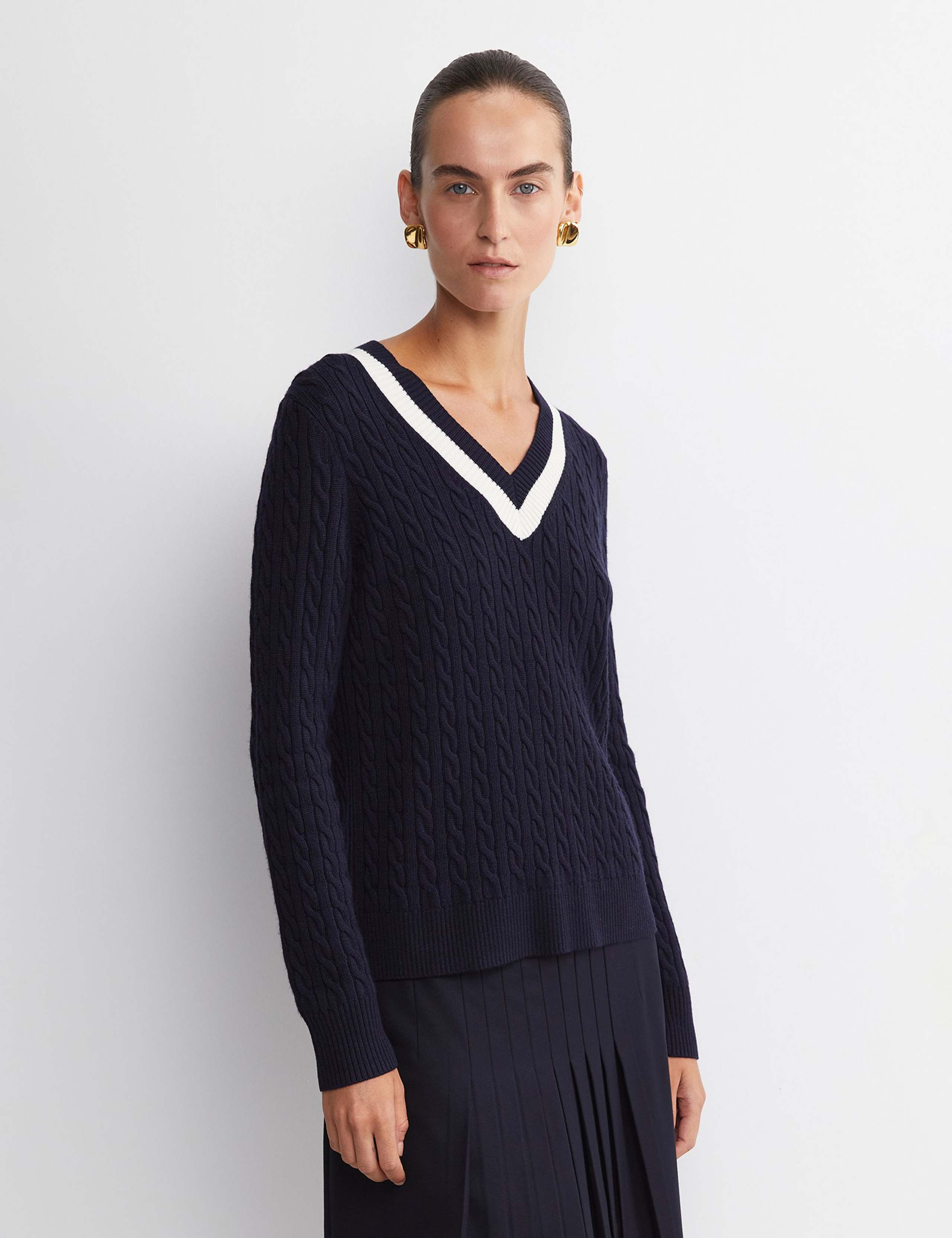 Pure Wool Cable Knit V-Neck Jumper 5 of 5