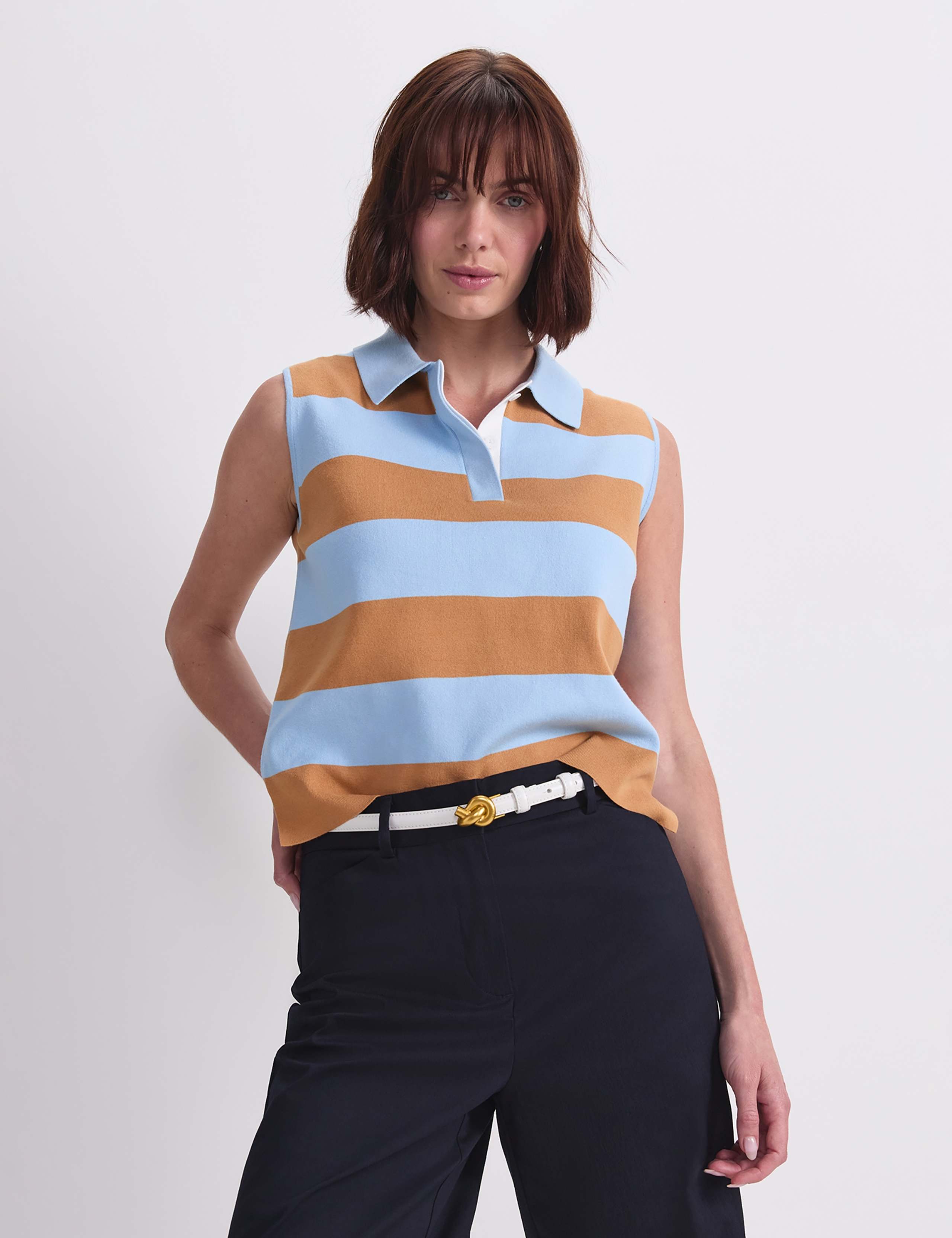 Cotton Rich Striped Polo Tank Top 5 of 7