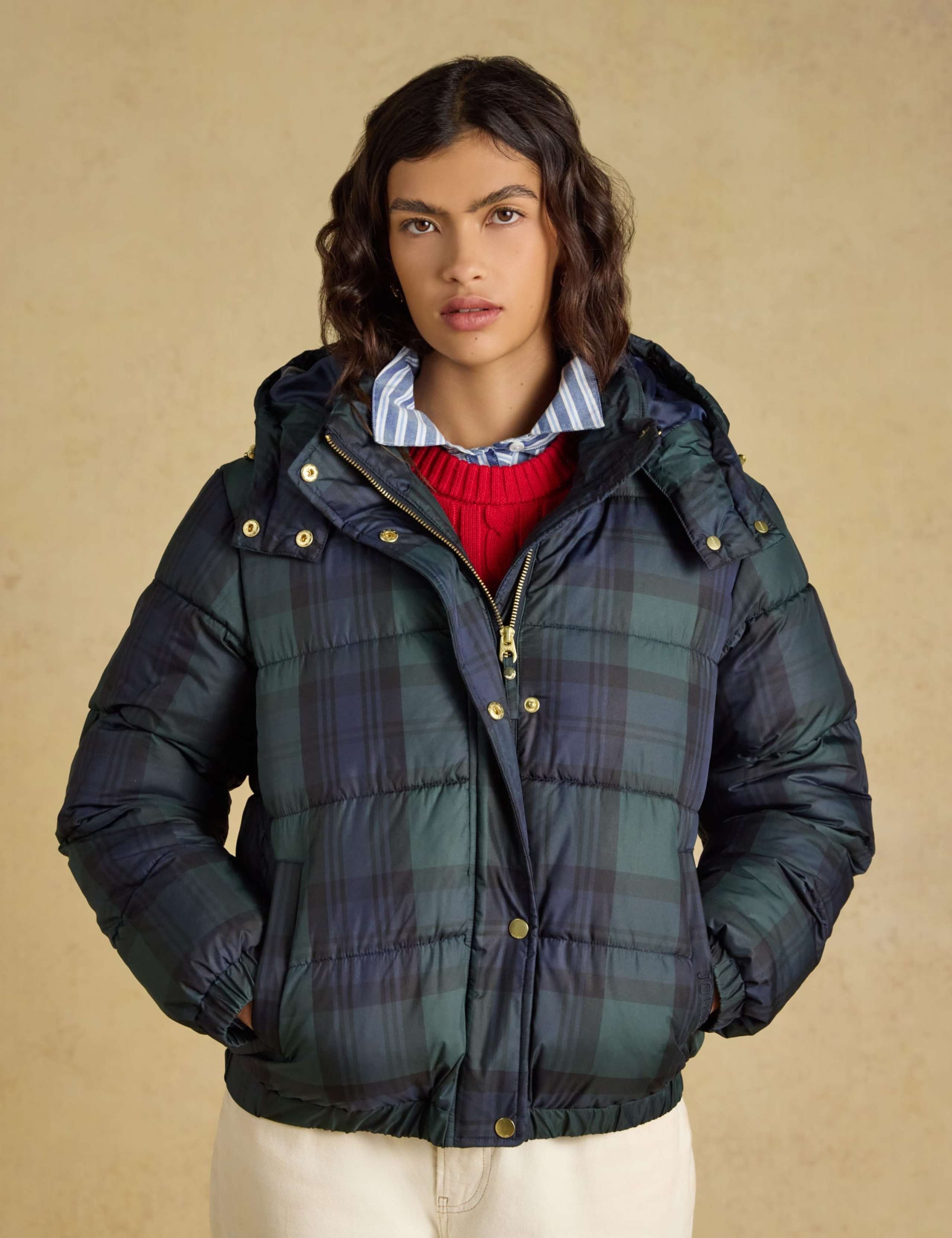 Checked Padded Hooded Cropped Puffer Coat 1 of 11