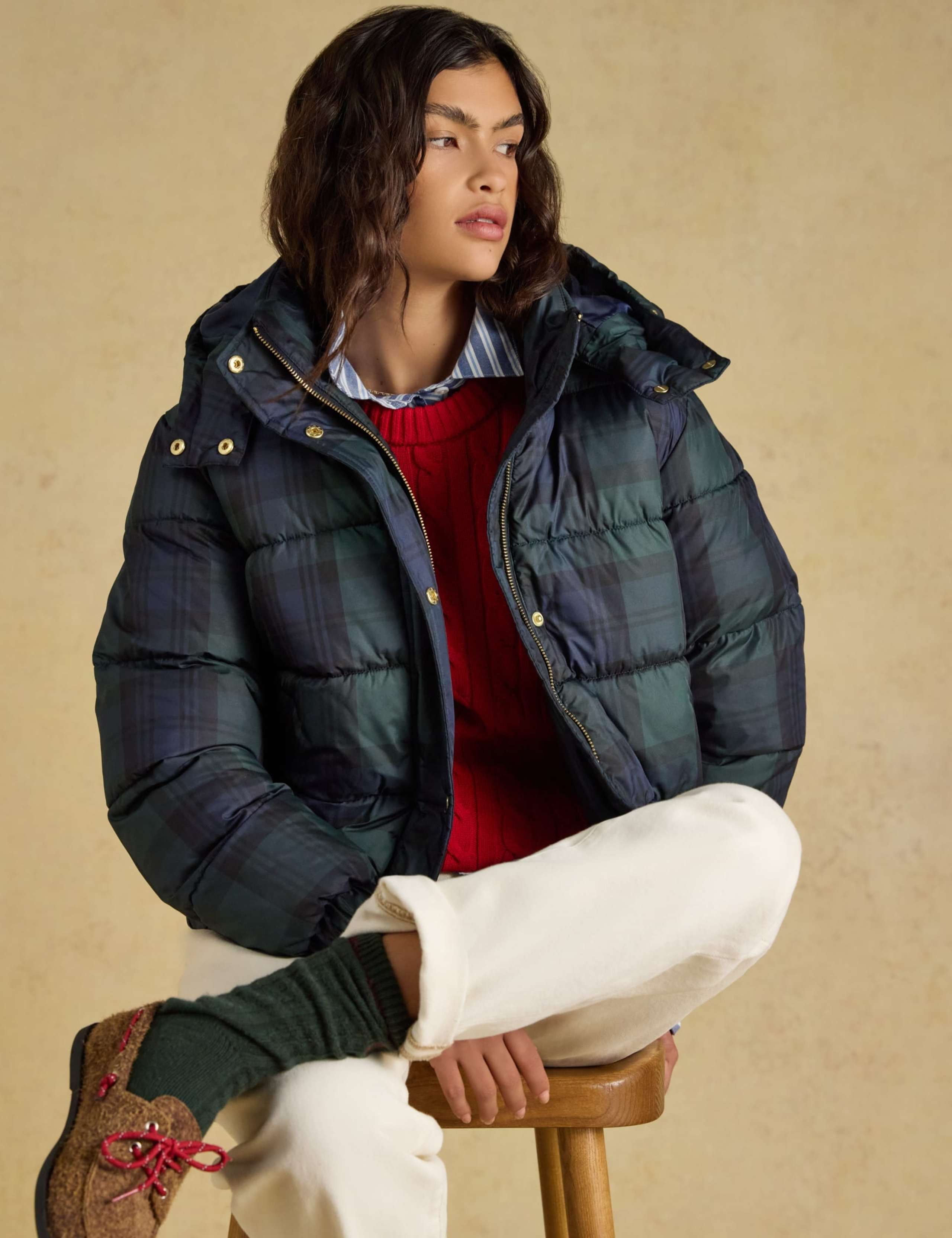 Checked Padded Hooded Cropped Puffer Coat 4 of 11