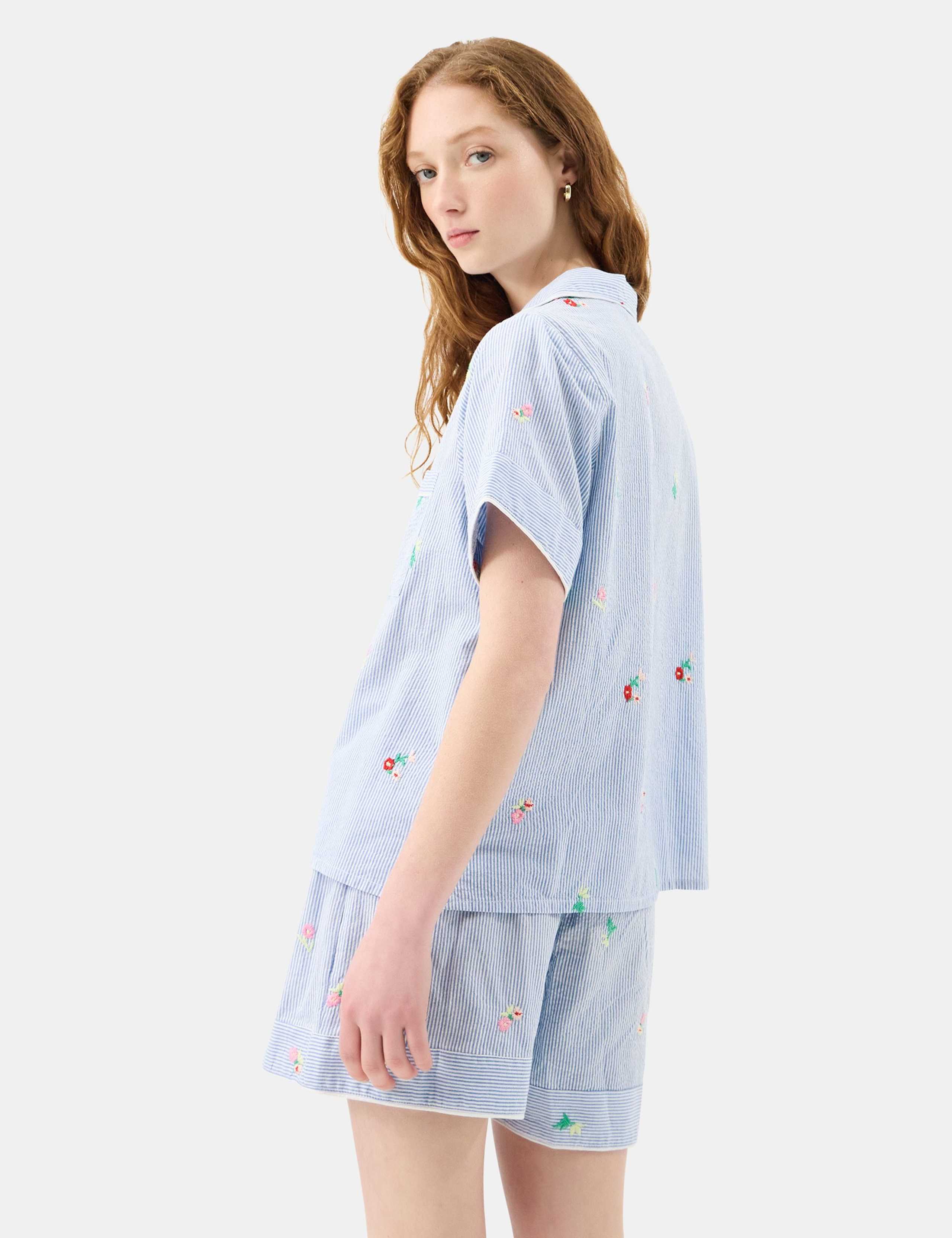 Pure Cotton Striped Floral Embroidery Pyjamas 4 of 4