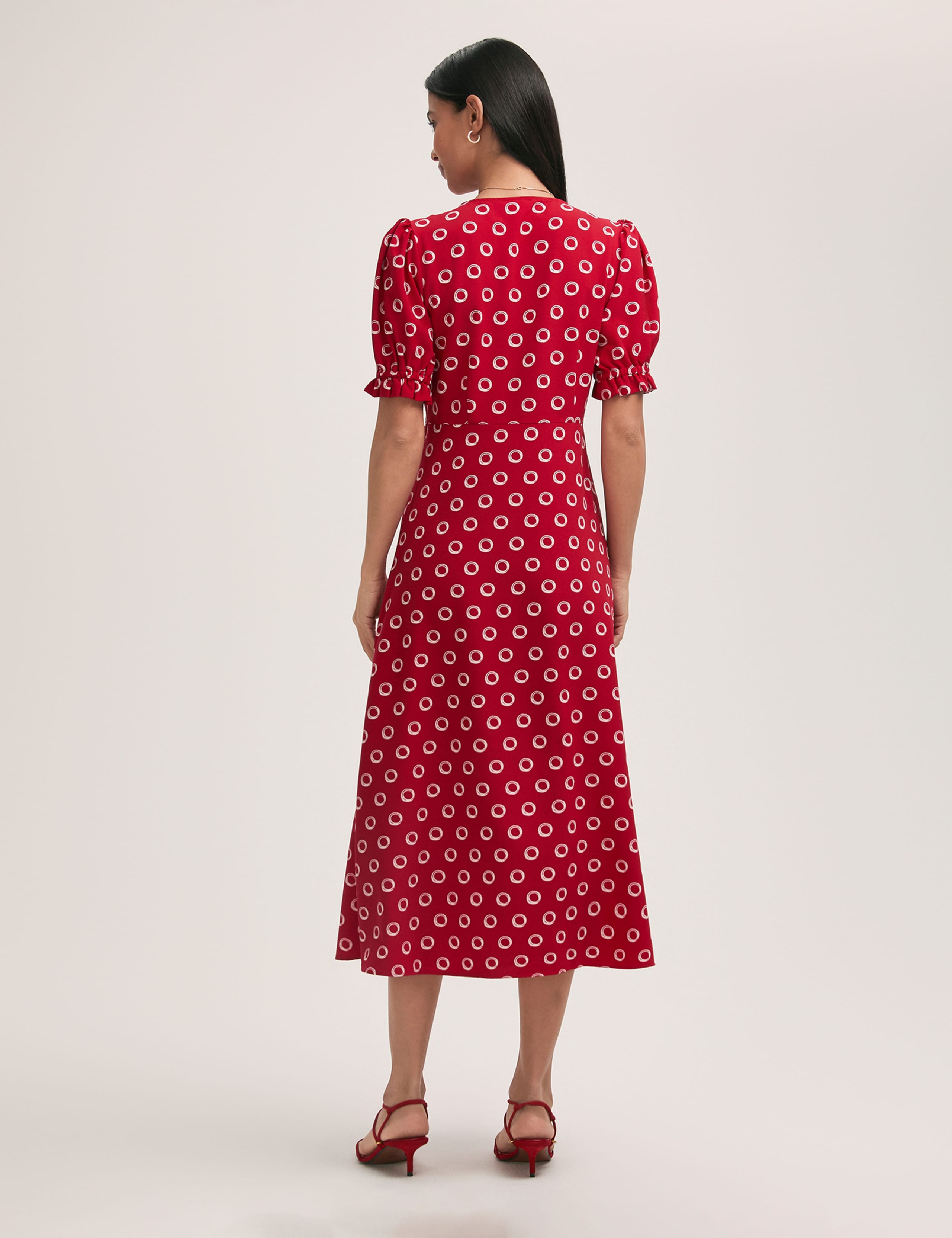 Crepe Polka Dot V-Neck Midi Tea Dress 2 of 4
